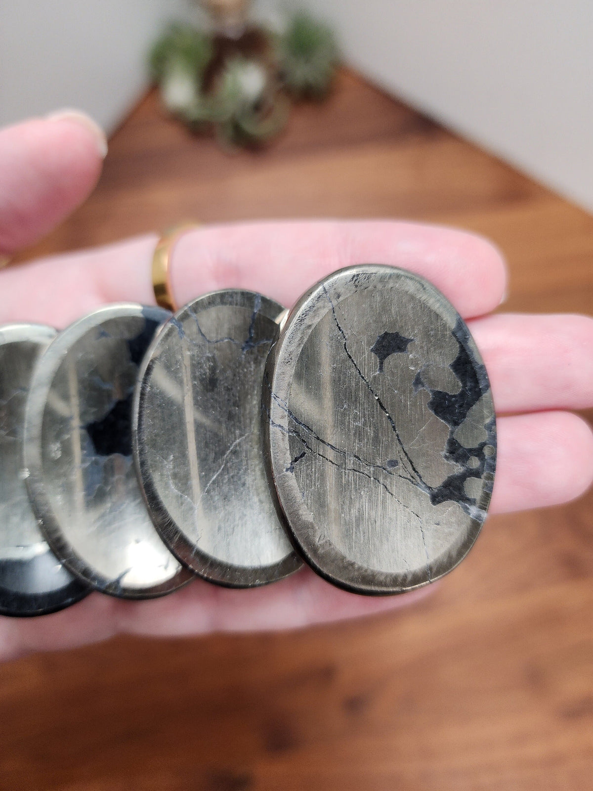 Pyrite Worry Stone | 1.77" | Fools Gold | Black Inclusions | Father's Day Gifts | 2024 | Pocket Crystals | ADHD Fidget | Intuitively Chosen
