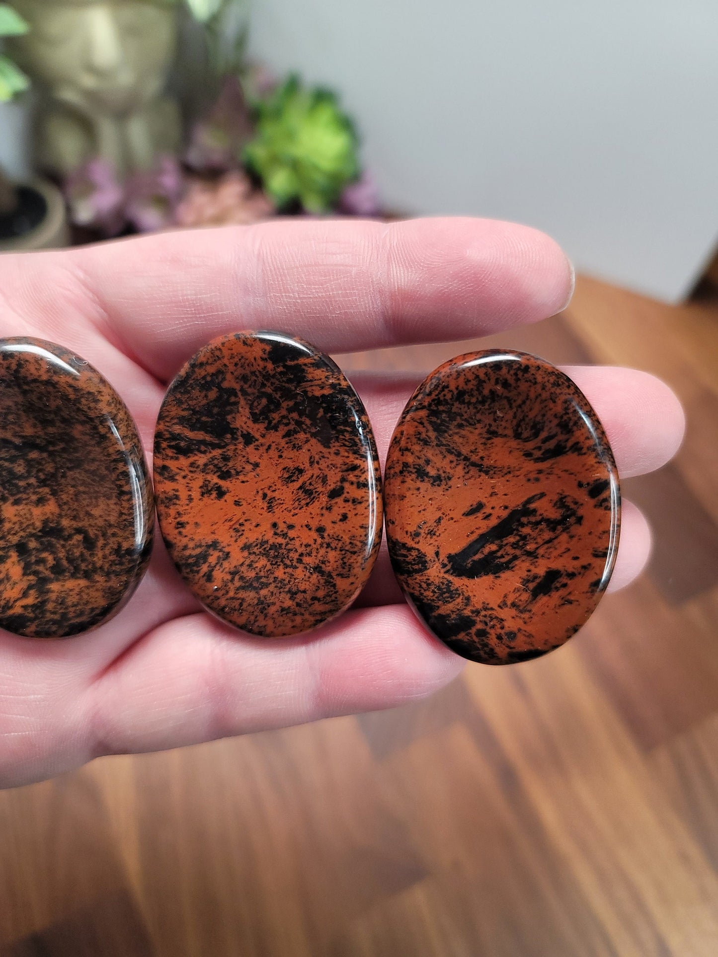 Mahogany Obsidian Worry Stone: Red Black Pocket Crystal, ADHD Fidget (49 MM)