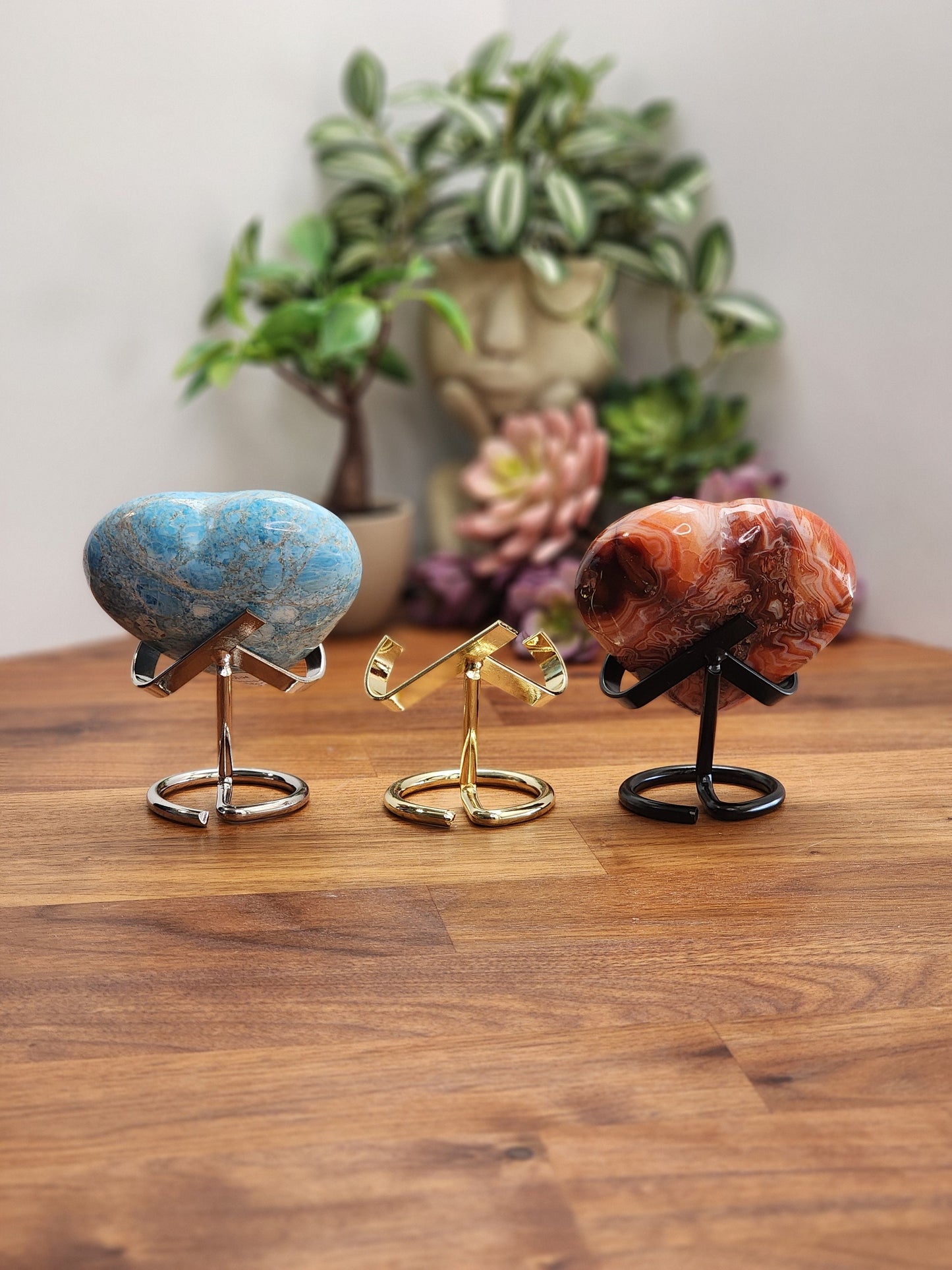 Crystal Heart Display Stand | Metal Specimen Holder | Silver, Gold or Black | Large, Medium & Standard Sizes Available | Intuitively Chosen