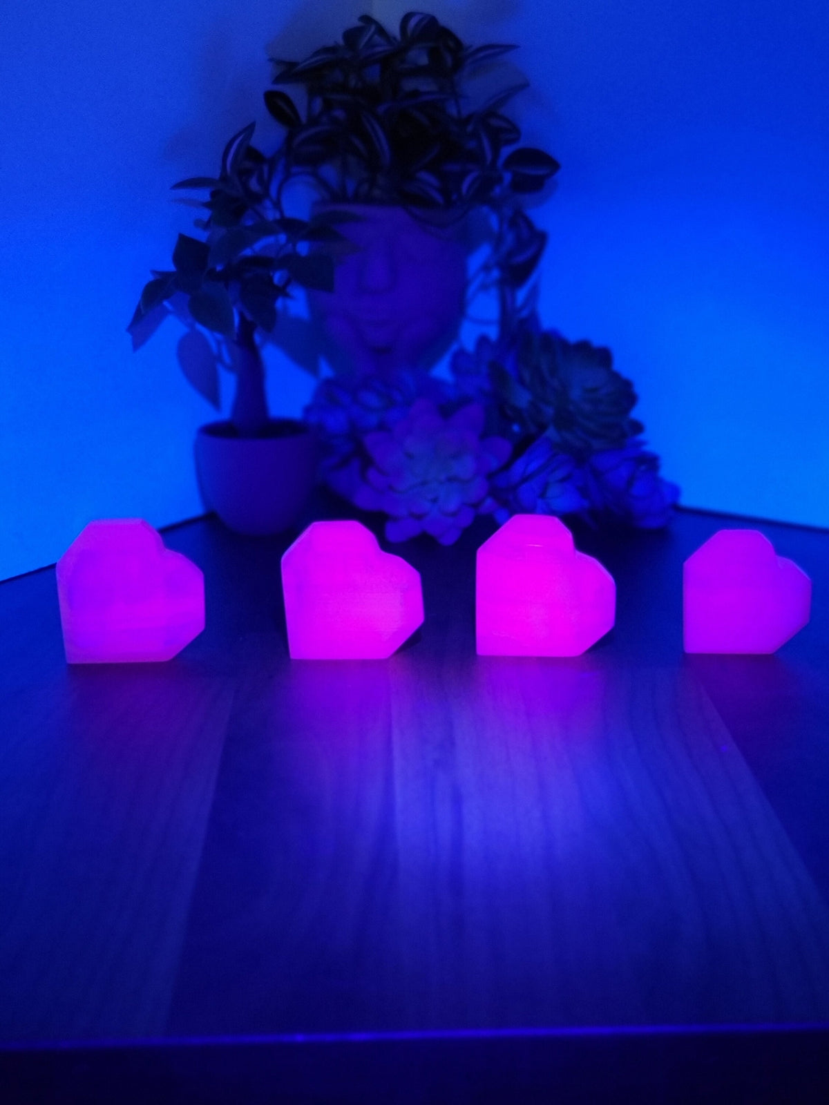 Faceted Crystal Heart: Pink Mangano Calcite - Neon UV Reactive