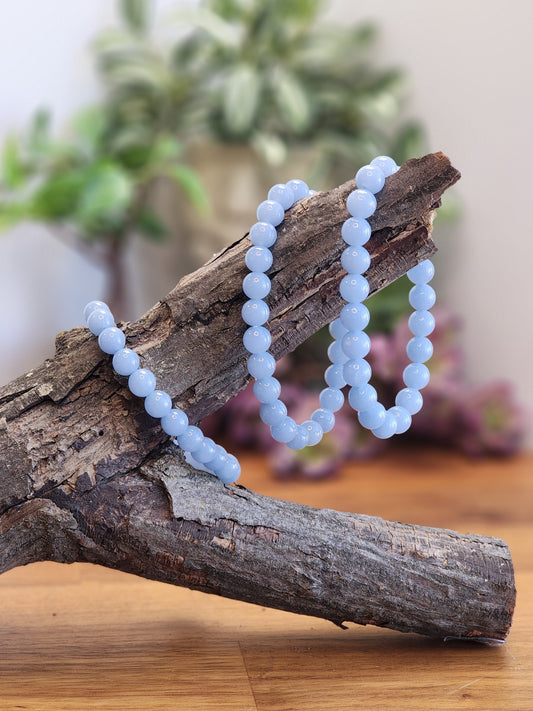 Angelite Crystal Bracelet: 8MM Light Blue Natural Bead Jewelry