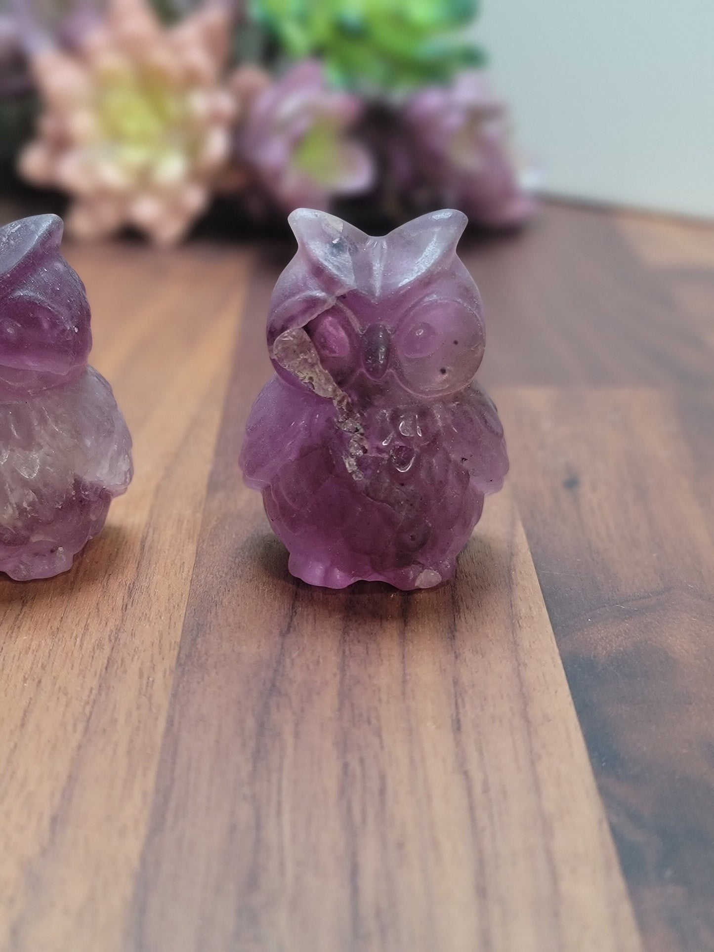 Purple Fluorite Owl Carving | Size | Rainbow Fluorite | Intuitively Chosen