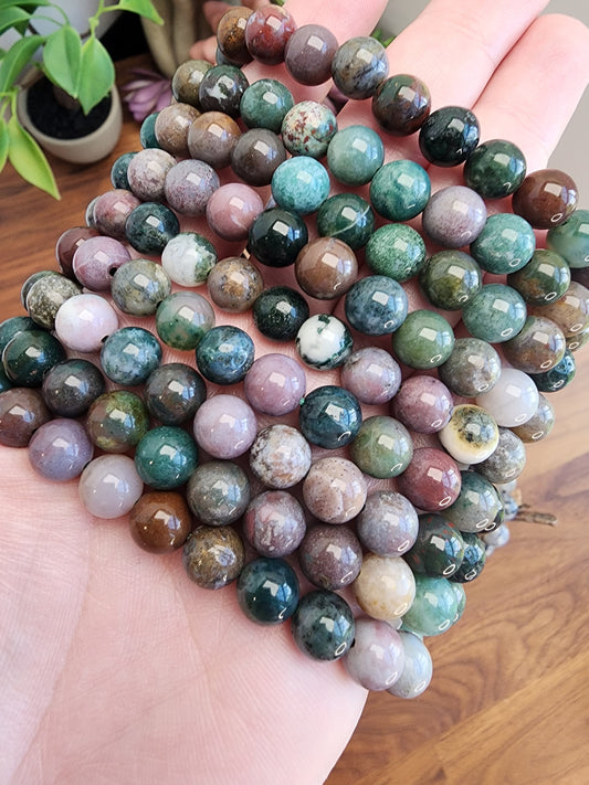 Indian Agate Bracelet | 8MM Crystal Beads in Purple, Green, Pink, Red, Lilac, Yellows, and Moss colors | Very Demure, Very Mindful