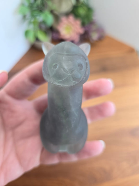 Rainbow Fluorite Alpaca Crystal Carving, Green Gemstone Sculpture (3 Inch, Unique Natural Patterns, Pop Rocks Decor)