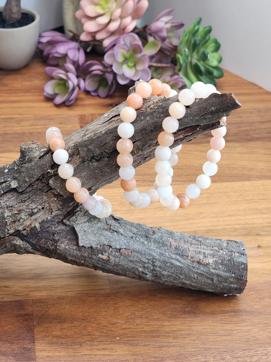 Peach Aventurine Bracelet: 8MM Pink Crystal Beads, Spring Fashion