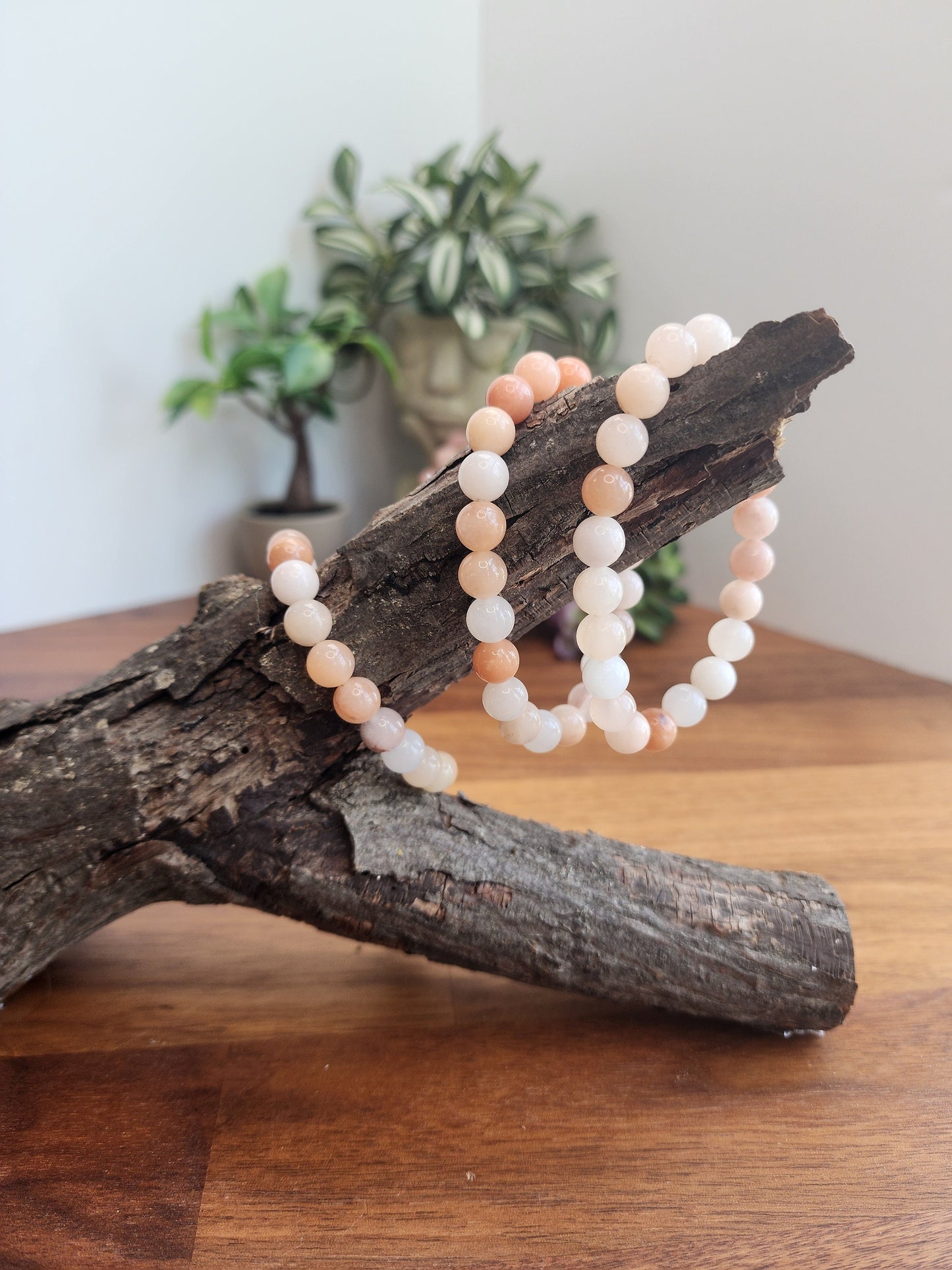 Peach Aventurine | 8MM Crystal Bracelet | Pale Pink, Peachy Maeve, Blush & White Beads | Spring Fashion Accesories or great gift for Mom