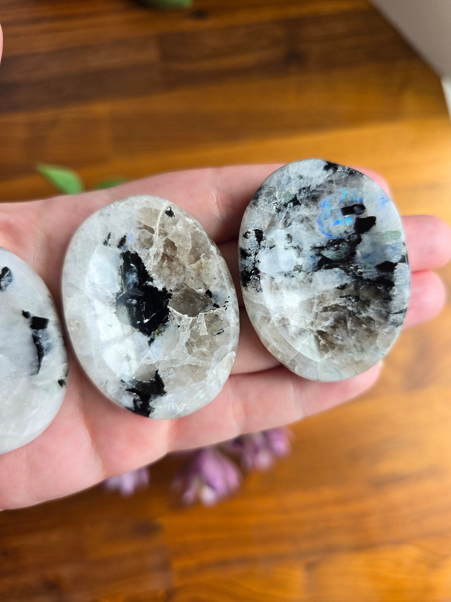 Chunky Moonstone Worry Stone: Blue Flash Fidget Crystal