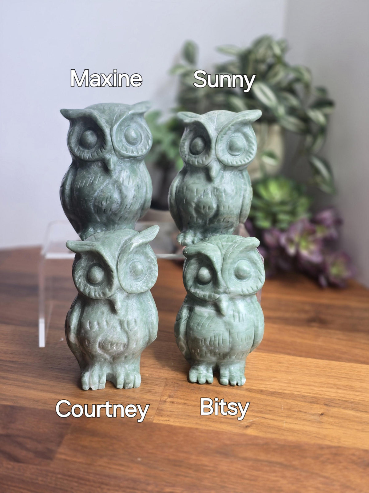 Green Jade Owl Carving: 4-Inch Handcrafted Crystal Sculpture