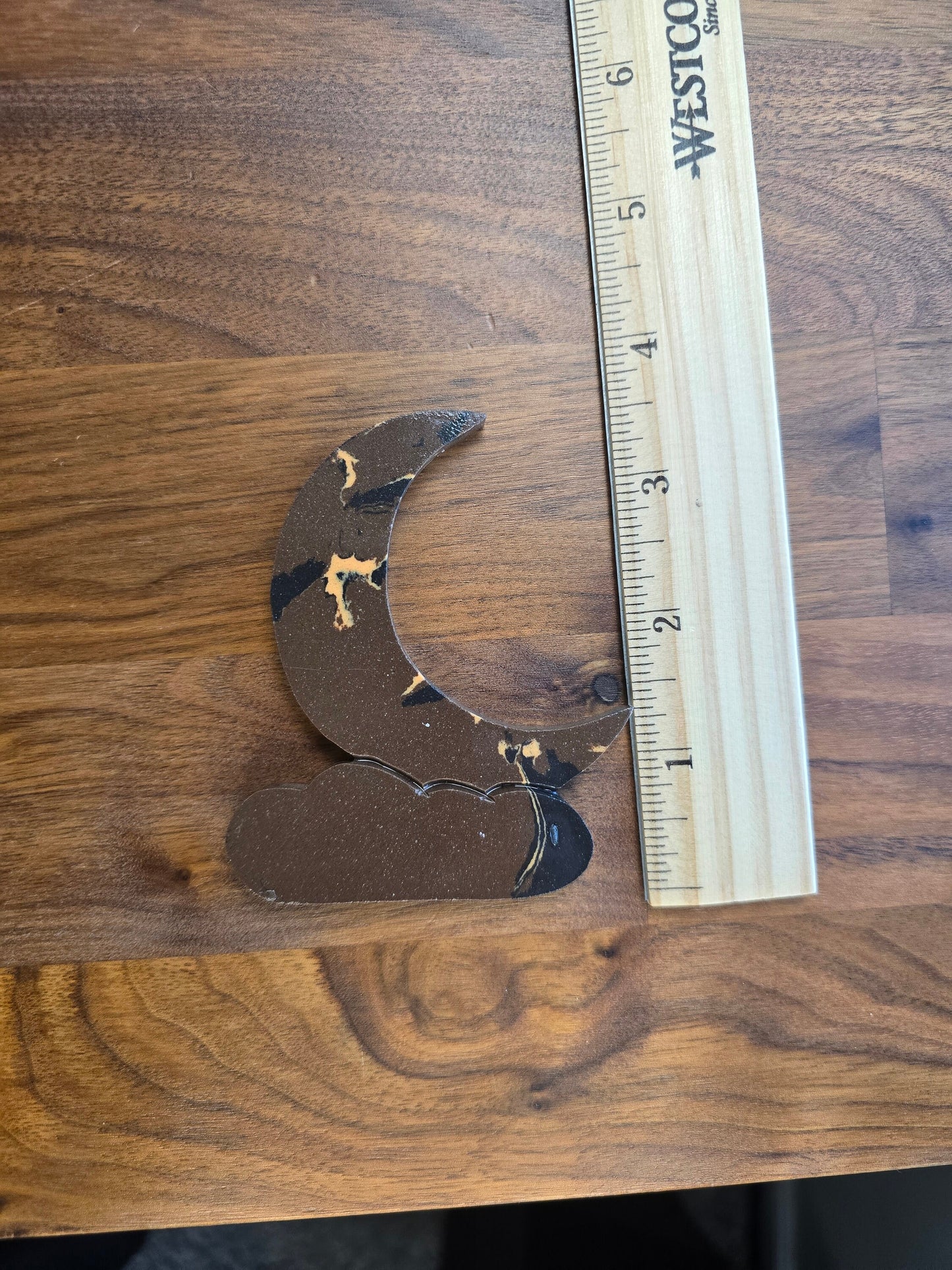 Brown Jasper Crystal Moon with Clouds | Autumn Carvings for Fall Decor | Around 3" | Brown, Orange & Black | MISFIT - Heavy Laquer