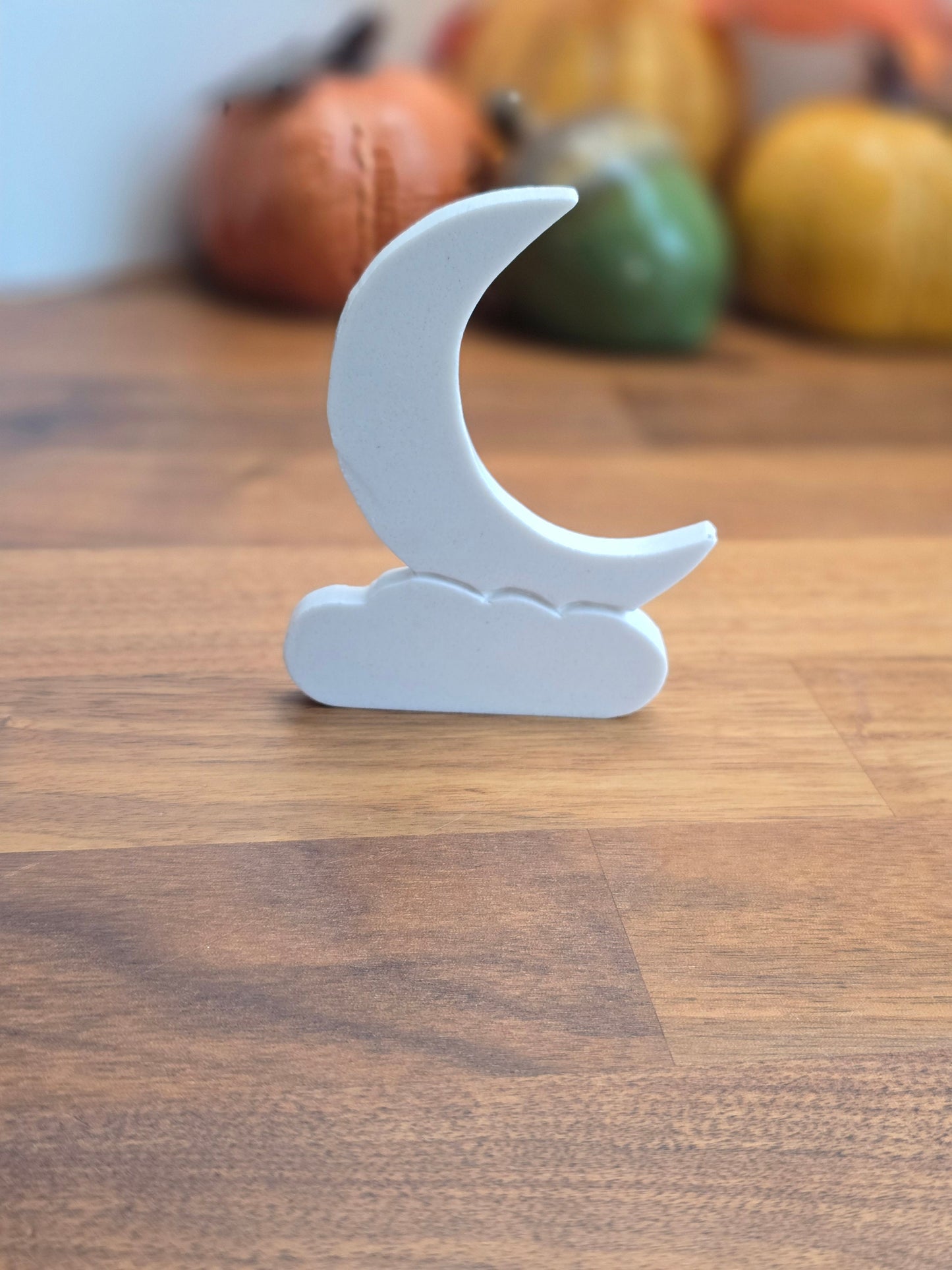White Moon and Clouds Carving | White with sparkling luster finish | Howl at the Moon | Around 4" | MISFIT - Heavy Laquer