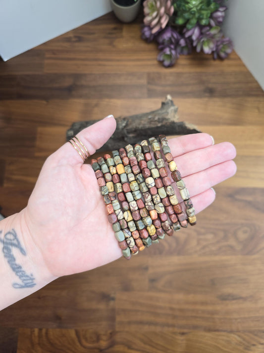 Red Picasso Jasper: Nugget Style Beads 5-8mm | Autumn Leaf Tones | Yellow, Green, Orange and Gray Patterns | Unique Fall Outfit Accessories