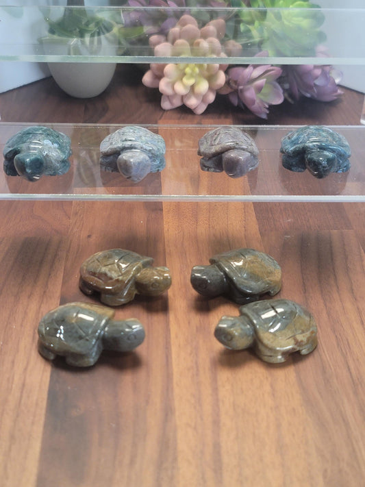 Ocean Jasper Turtle Carving: Green, Blue, Brown Crystal (2 X 1.4 Inches)
