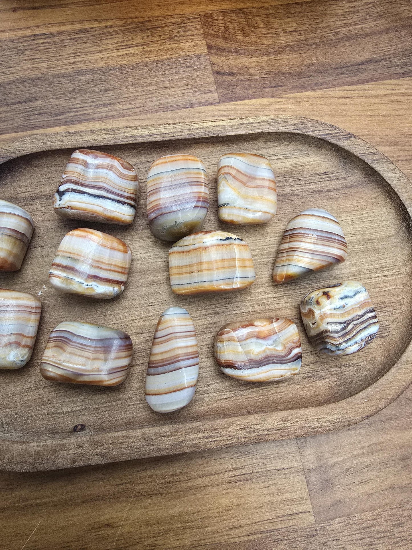 Caramel Brown Aragonite Crystal Tumble | Gorgeous banding in Brown, Red, Cream, Orange and Beige | Like Onyx or Calcite | 70's Mod Vibes!
