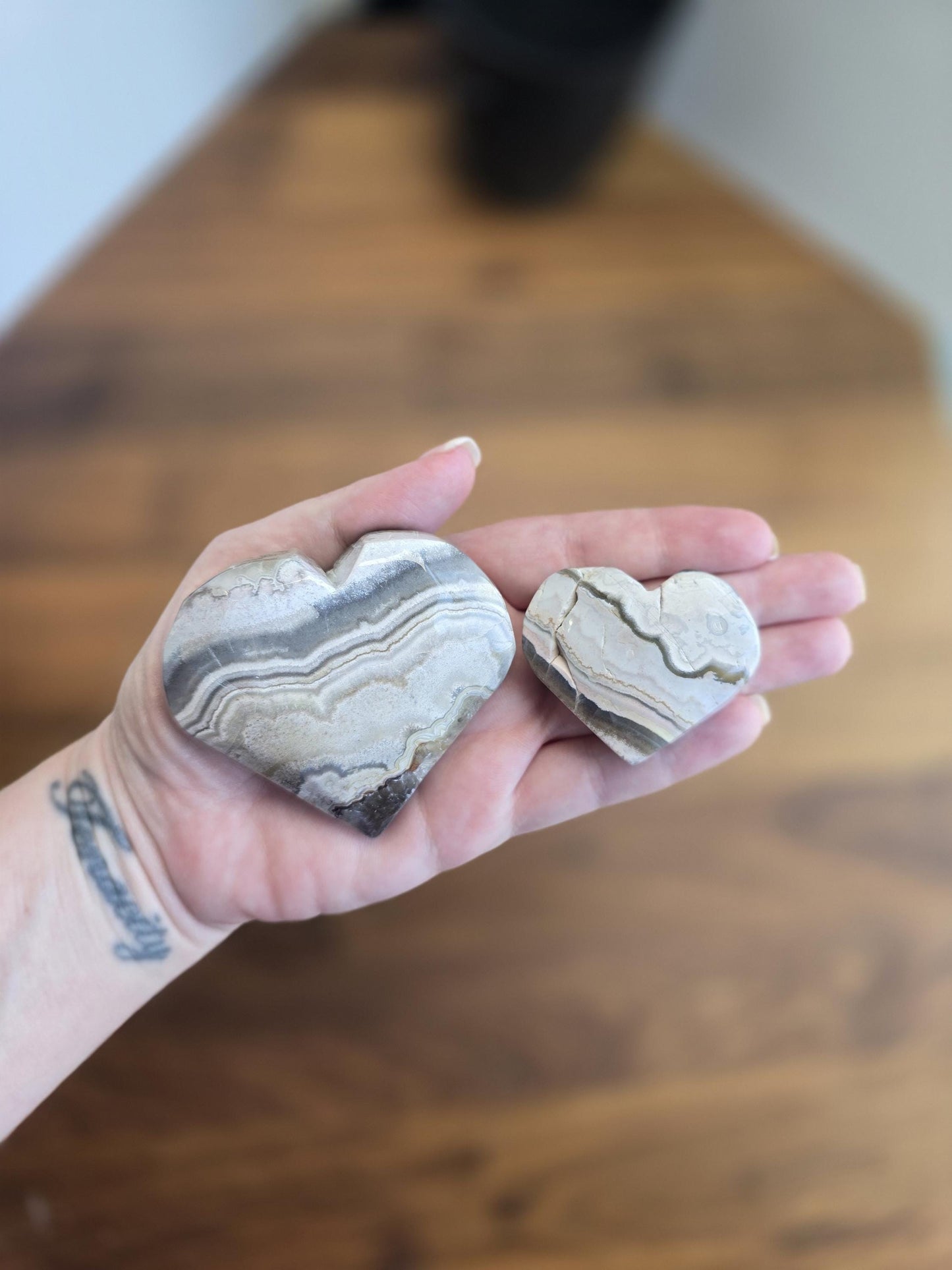 Misfit Moroccan Agate Crystal Heart | Around 1"-2" | Mexico Crazy Lace with colors from gray to pink and bright red, crimson | Imperfect