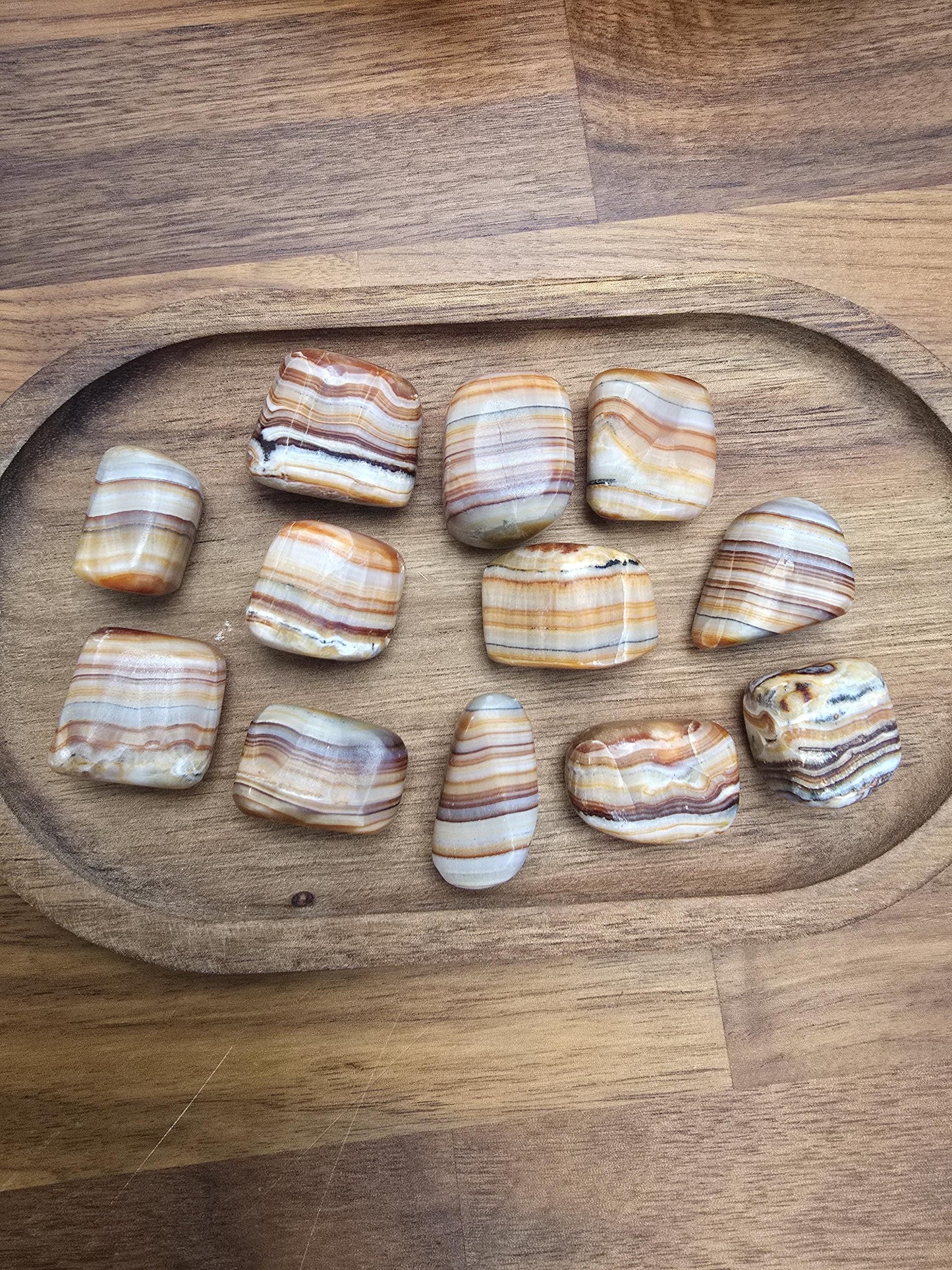 Caramel Brown Aragonite Crystal Tumble | Gorgeous banding in Brown, Red, Cream, Orange and Beige | Like Onyx or Calcite | 70's Mod Vibes!