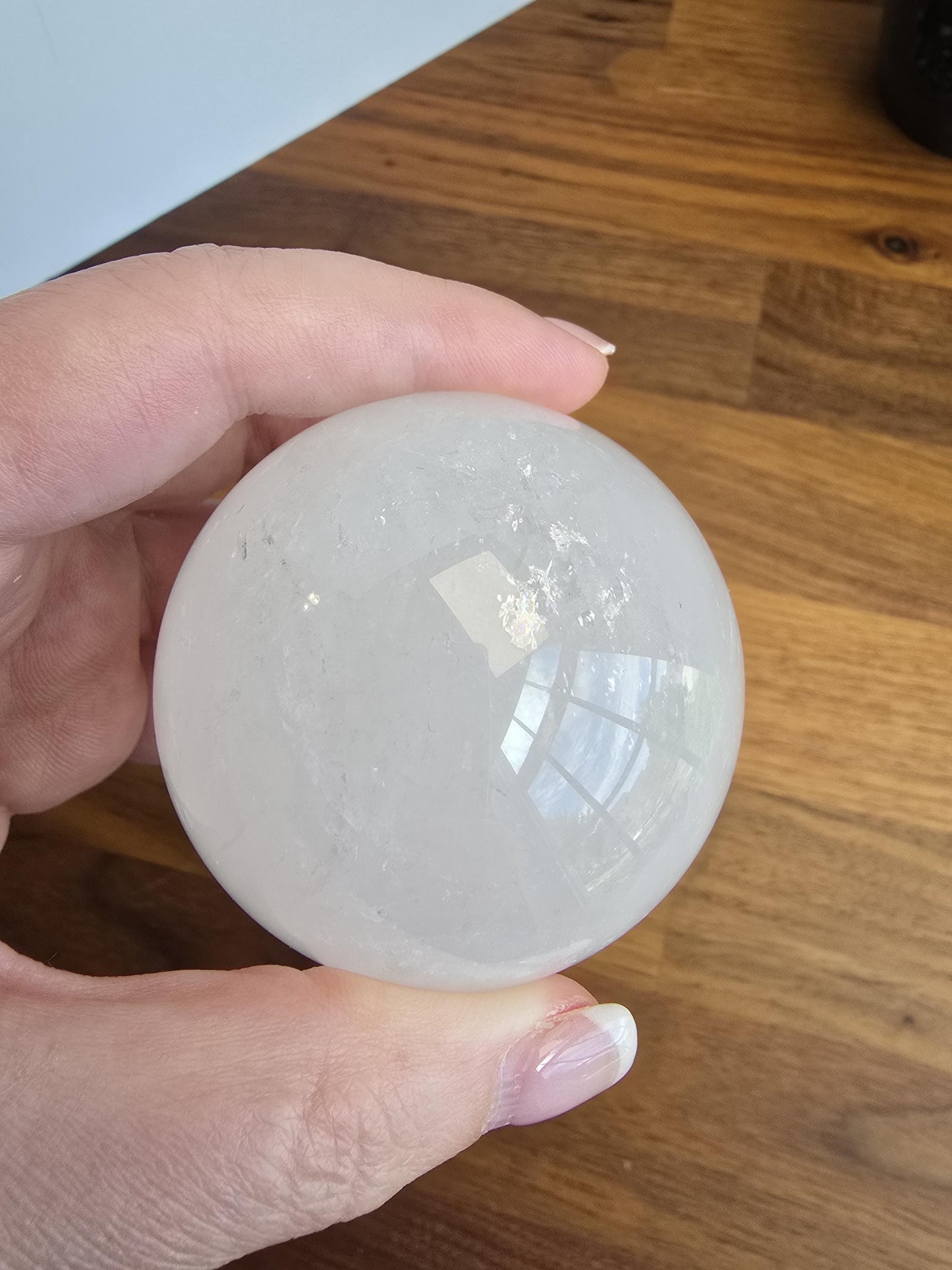Optical Calcite Sphere | White Iceland Spar Crystal Ball | 60MM | EVEREST | Rainbows & Prism | Tranquil Winter Home Decor