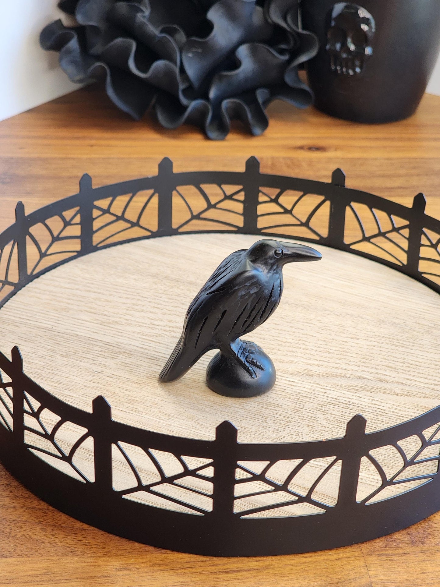 Obsidian Raven Crystal Carving, Dark Academia Style (2 Inch Sculpture)