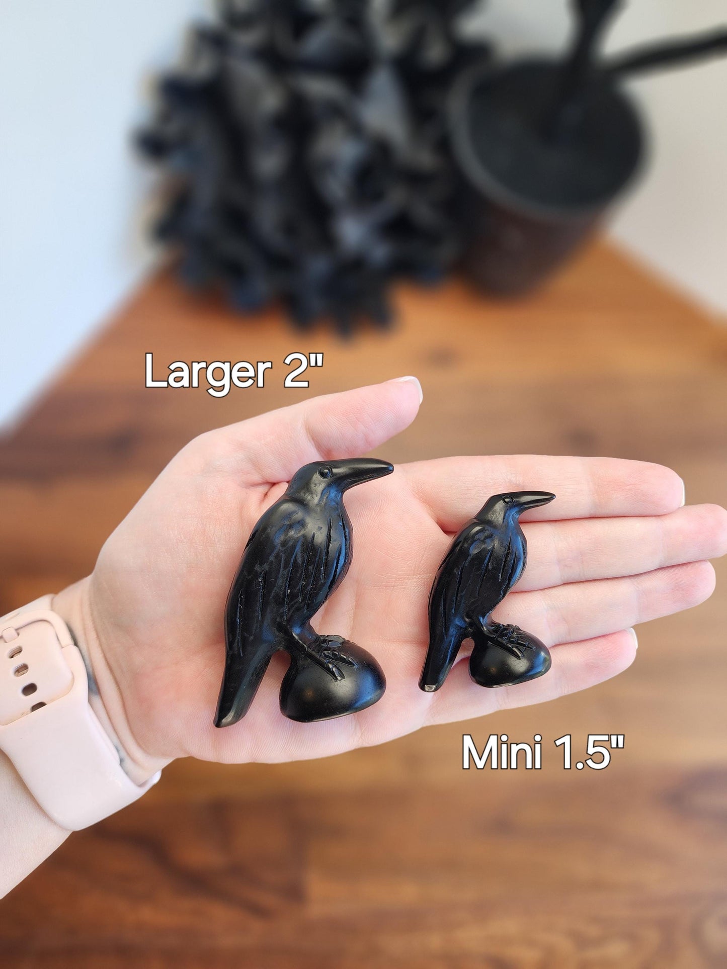 Mini Crystal Crows | Black Obsidian Raven Carving | 1.5" | Vulture Bird for Spooky Season | Nevermore Edgar Allen Poe, Lucky Halloween Omens