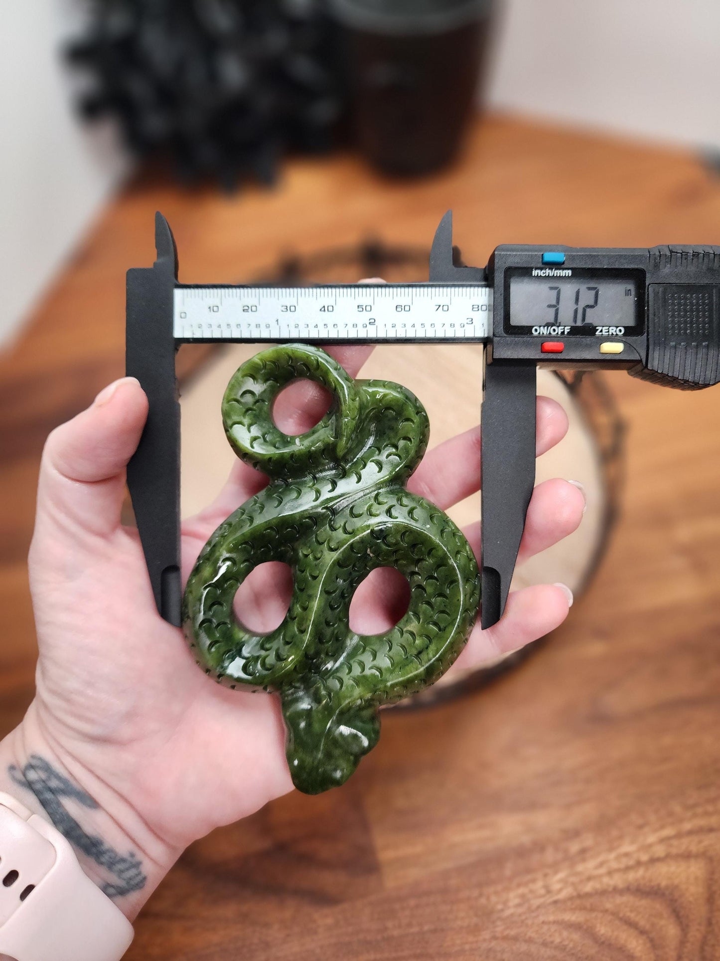 Green Jade Snake Figurine - Detailed Crystal Carving for Spooky Decor