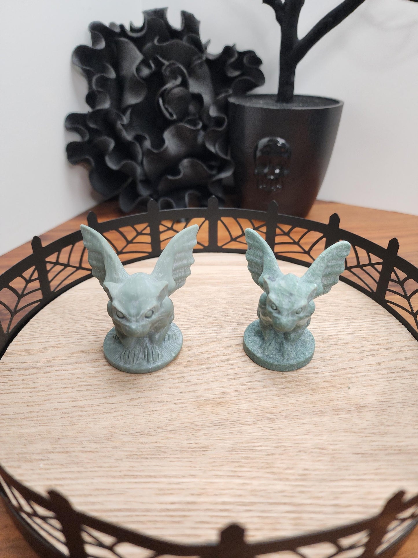 Sage Green Jade Gargoyle: Hand Carved Lushan Crystal Figurine