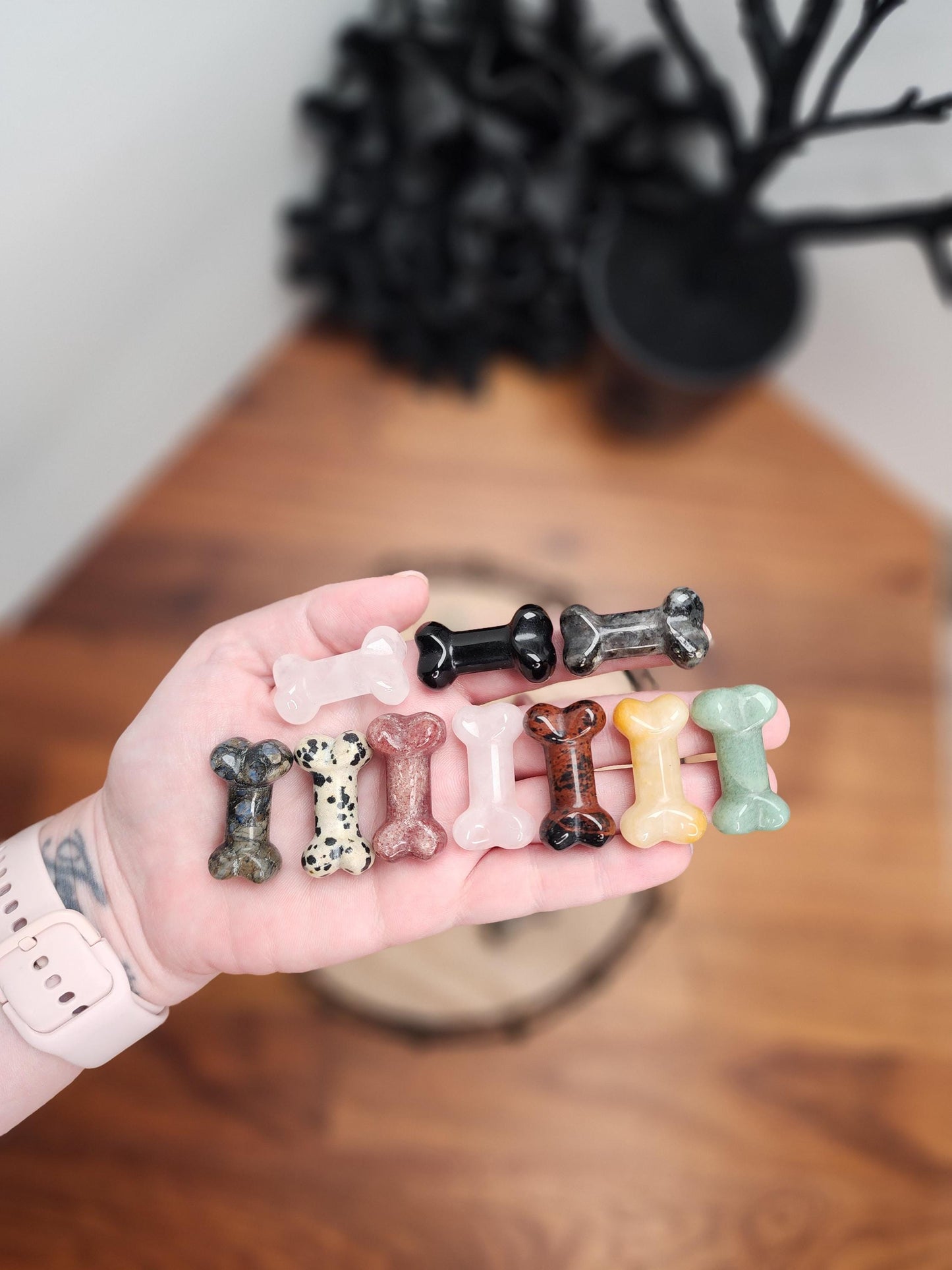 Crystal Dog Bone: 1.3" Mini Healing Crystals, Halloween Decor