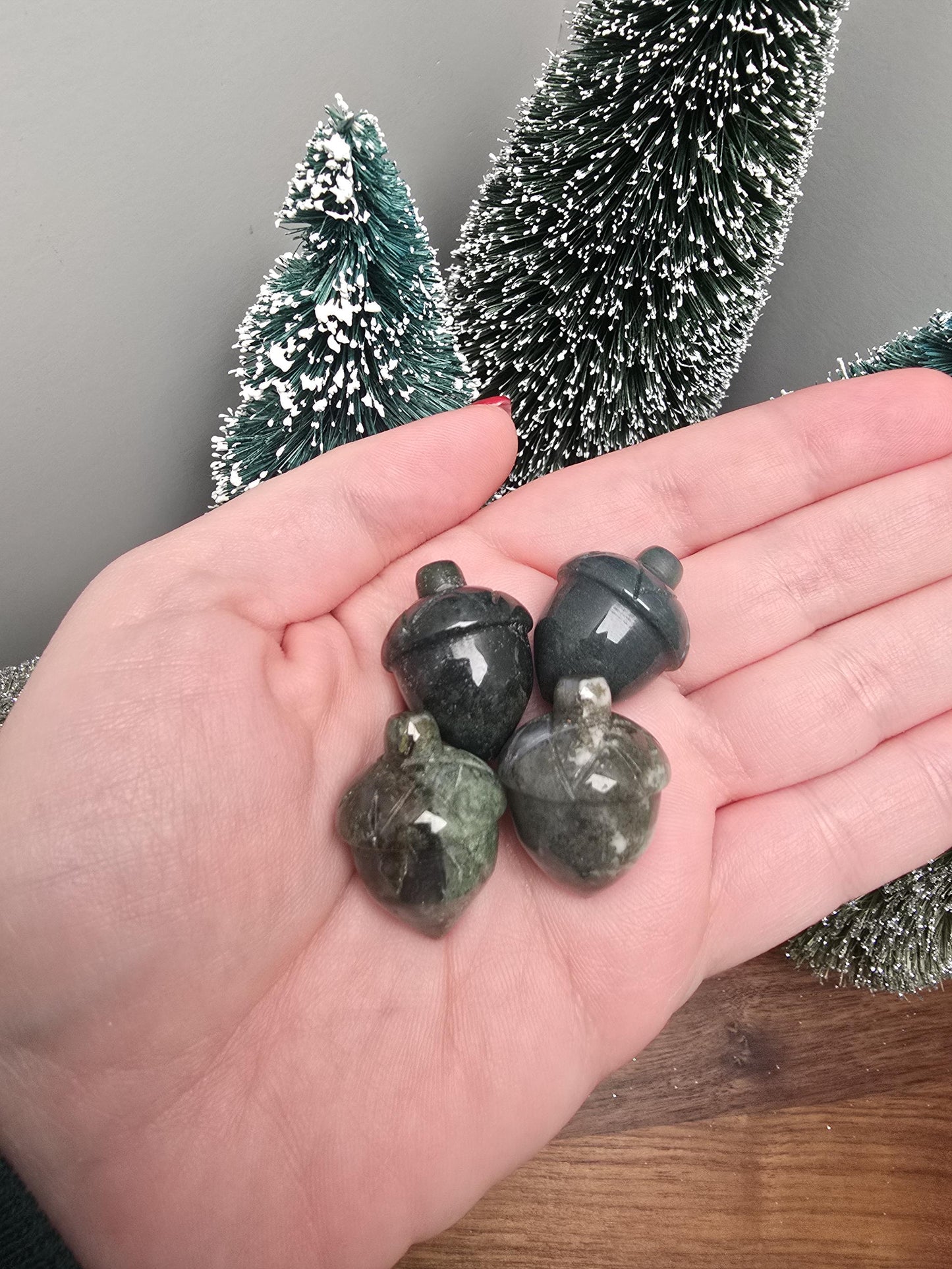 Crystal Acorns! | Yellow Crazy Lace, Green Unakite, Flashy Larvakite, Red Obsidian/Brown Mohagany Jasper, Granite | Choose Your Material!