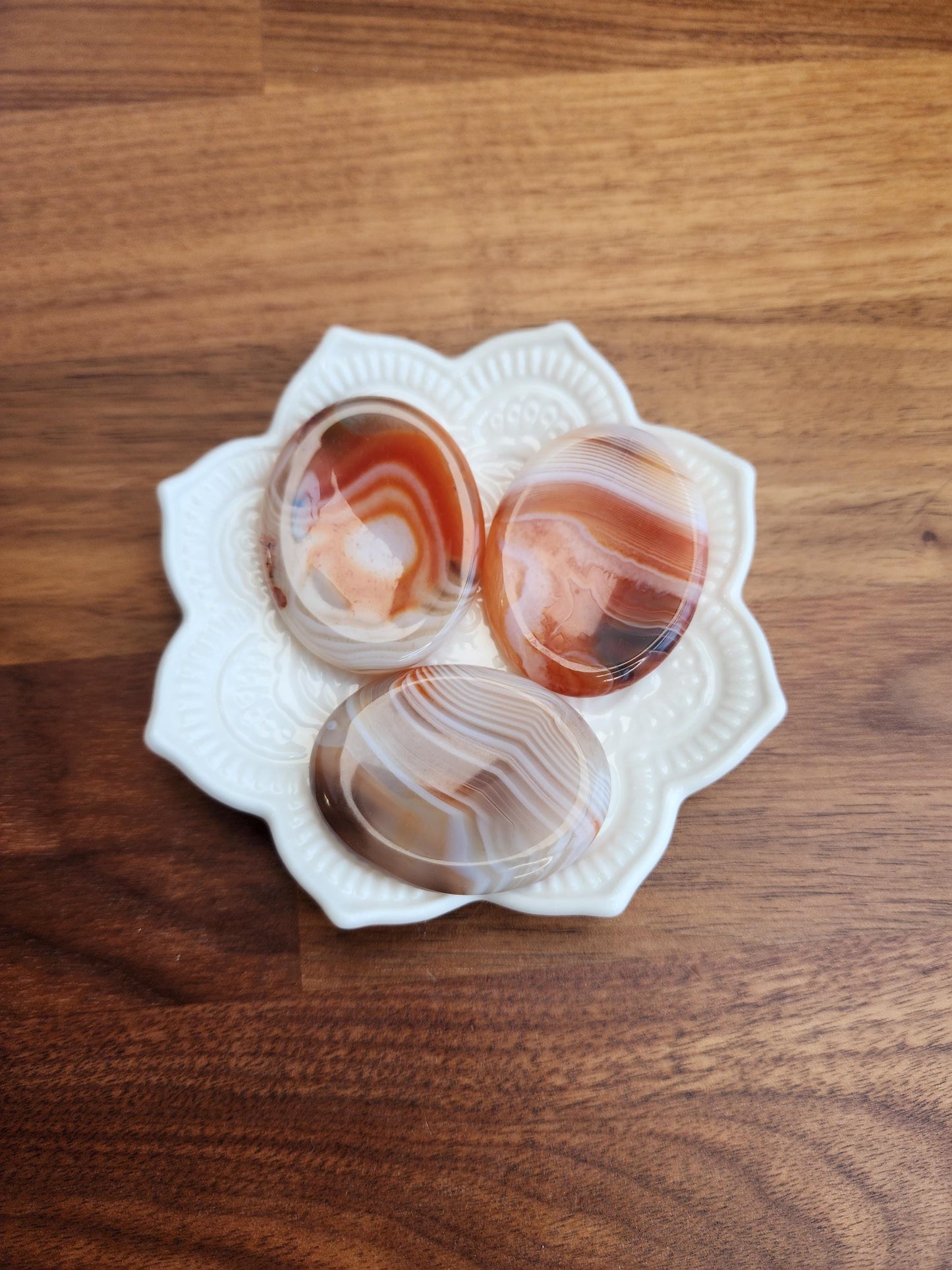 Banded Agate Worry Stone // 1.77" // Crystal Pocket Pets // White, Beige, Red, Orange & Gray stripes and patterns // ADHD ASD Calming Fidget
