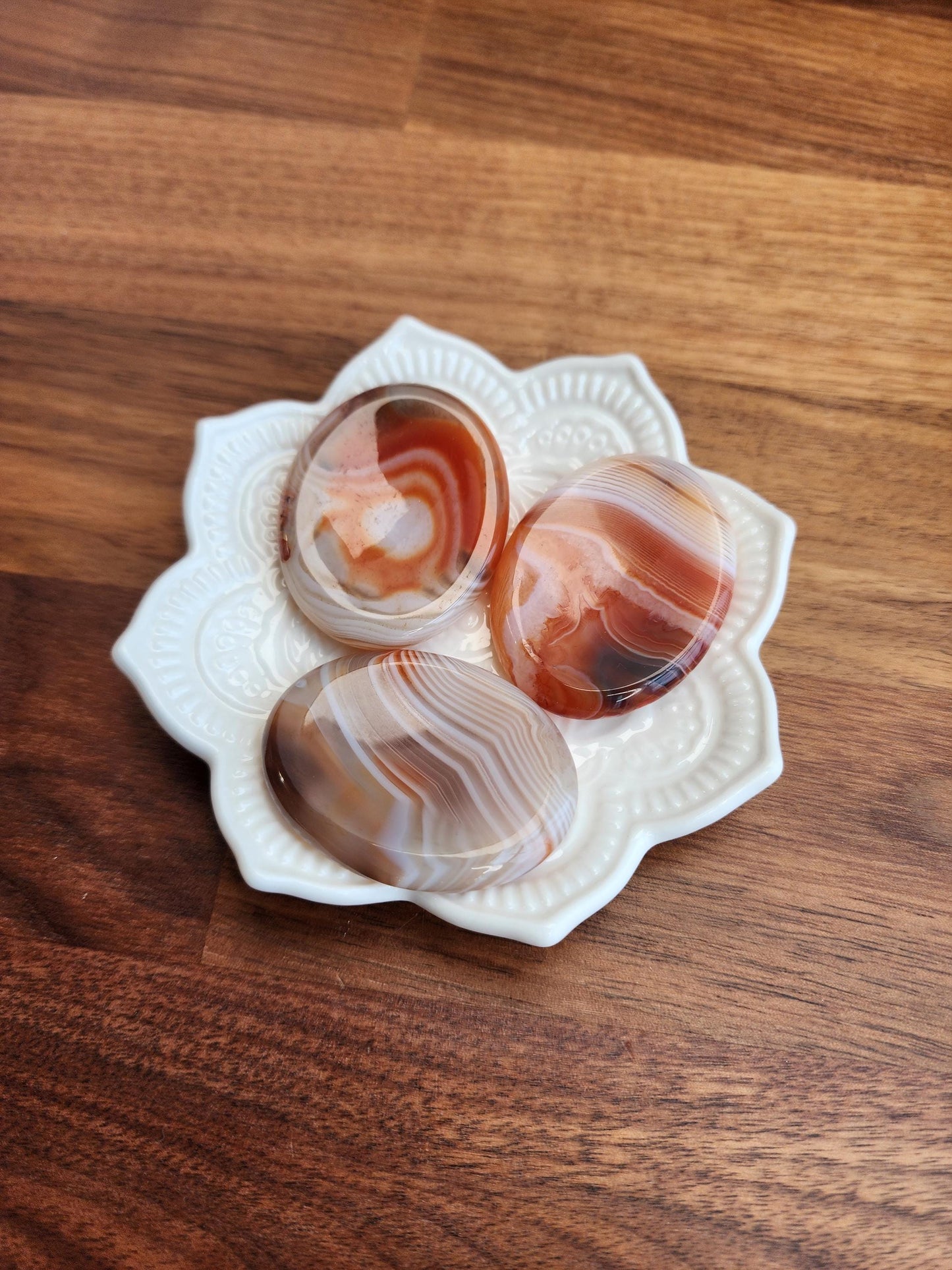Banded Agate Worry Stone // 1.77" // Crystal Pocket Pets // White, Beige, Red, Orange & Gray stripes and patterns // ADHD ASD Calming Fidget