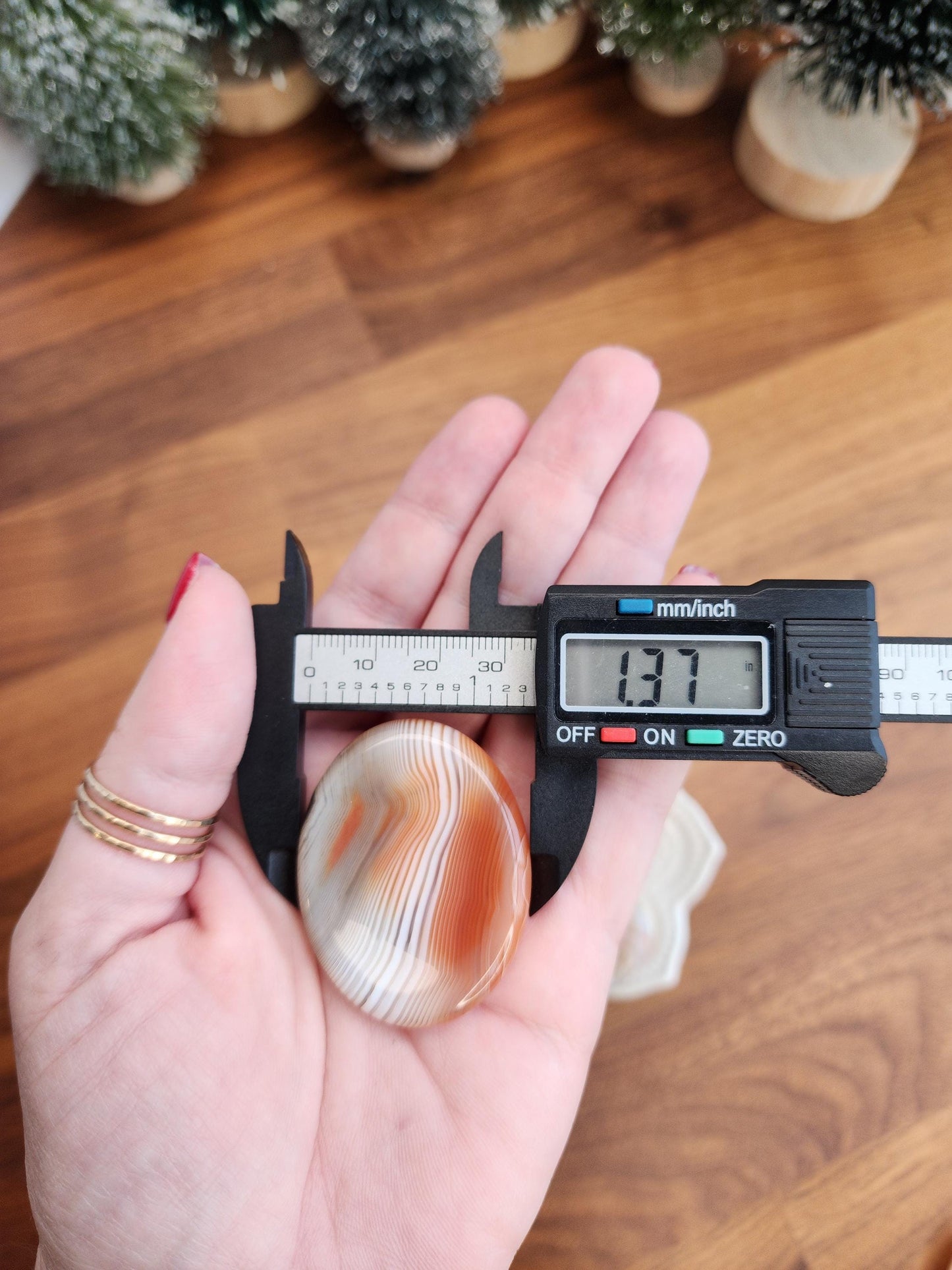 Banded Agate Worry Stone: Red, Orange, and Gray Crystal Fidget (1.77")