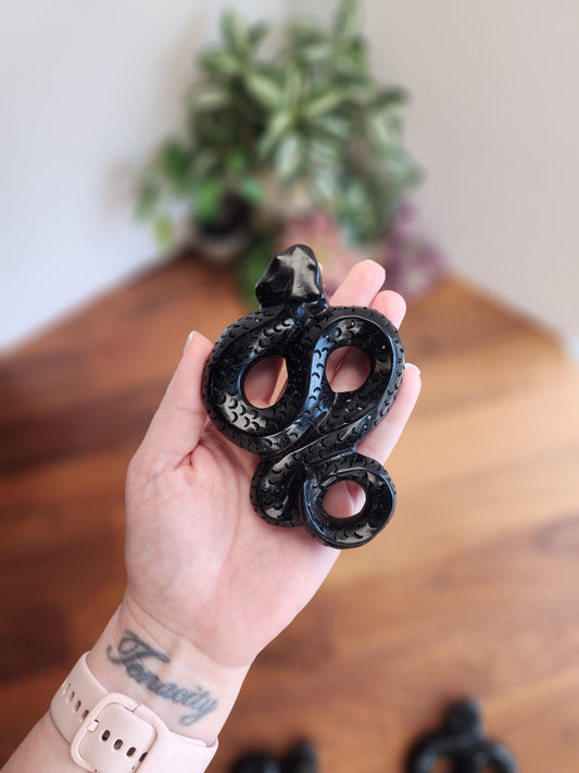 Crystal Snake Figurine: Black Obsidian - Gothic, Dark Academia Decor