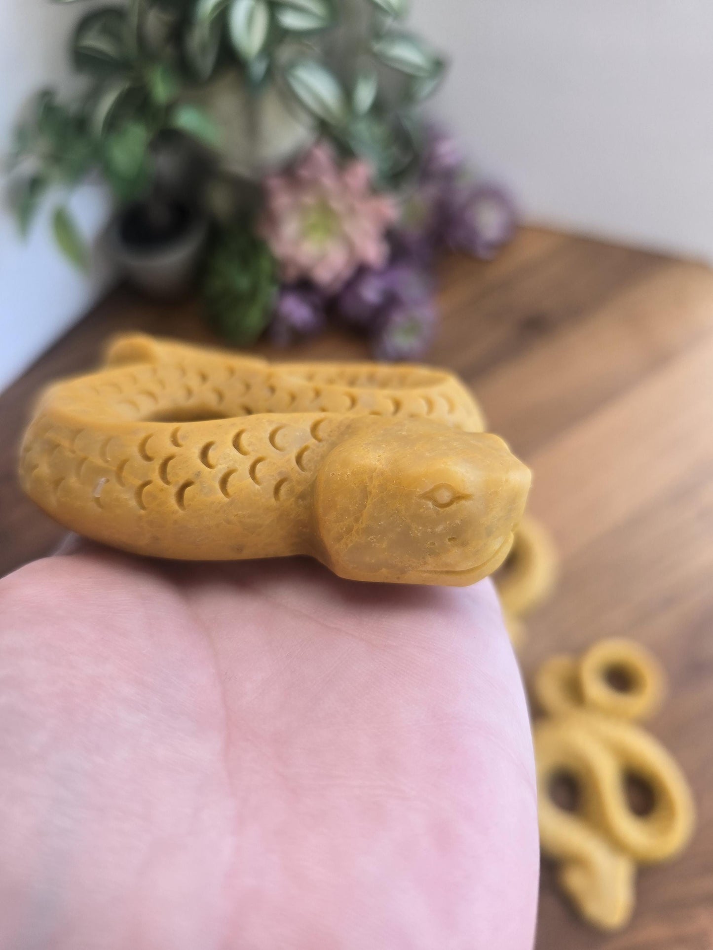 Yellow Jade Crystal Snake | | Burmese Python | Goldstone Serpent Gift for Nature Lover or Hiking Friend | Halloween Reptile Decor for kids
