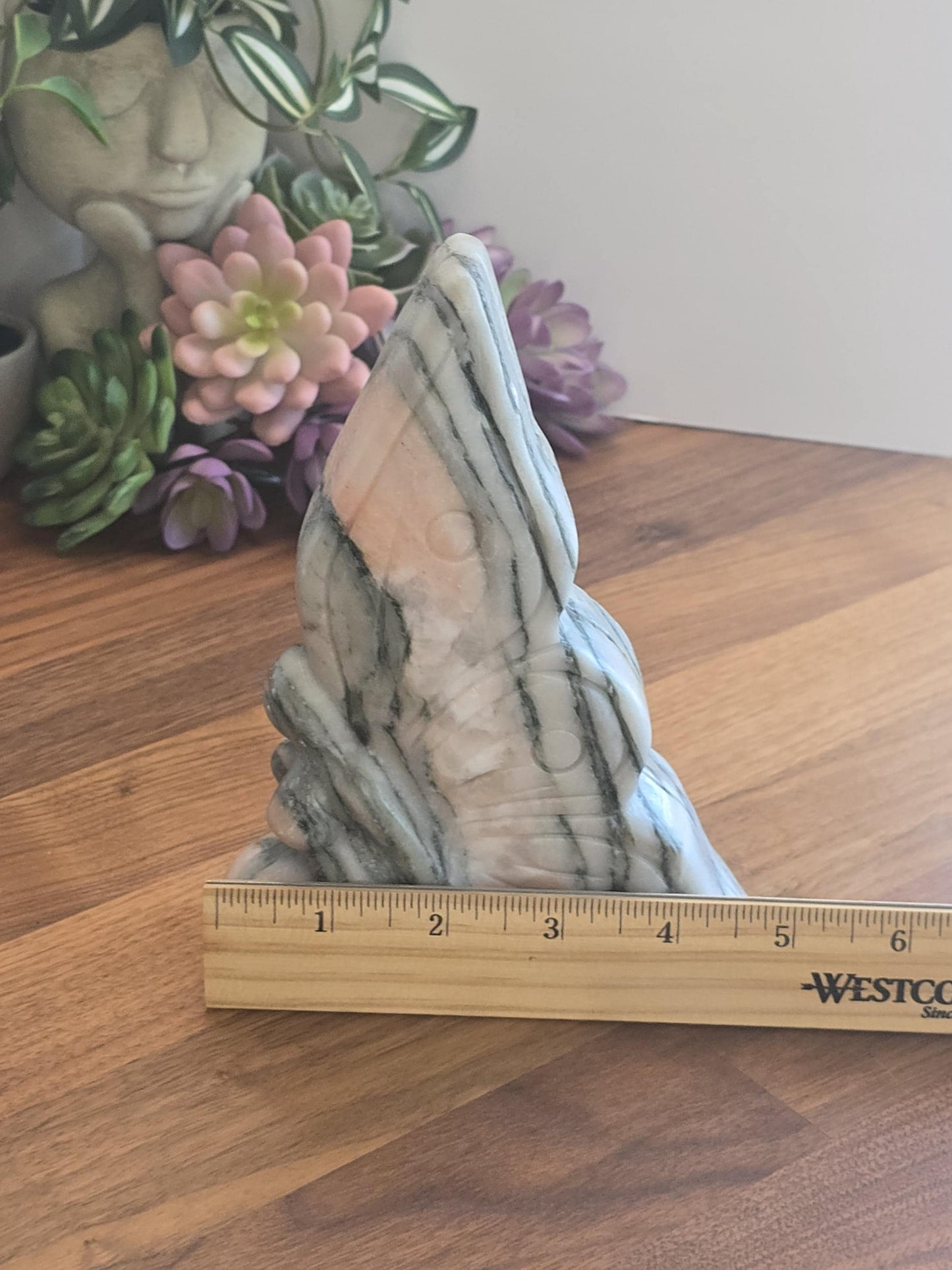 Pink Zebra Jasper Crystal Fairy | Goddess Butterfly Lady for Fantasy Home Decor or Teen Bedroom, Pretty Gift for Friend, Blush Gray & Black