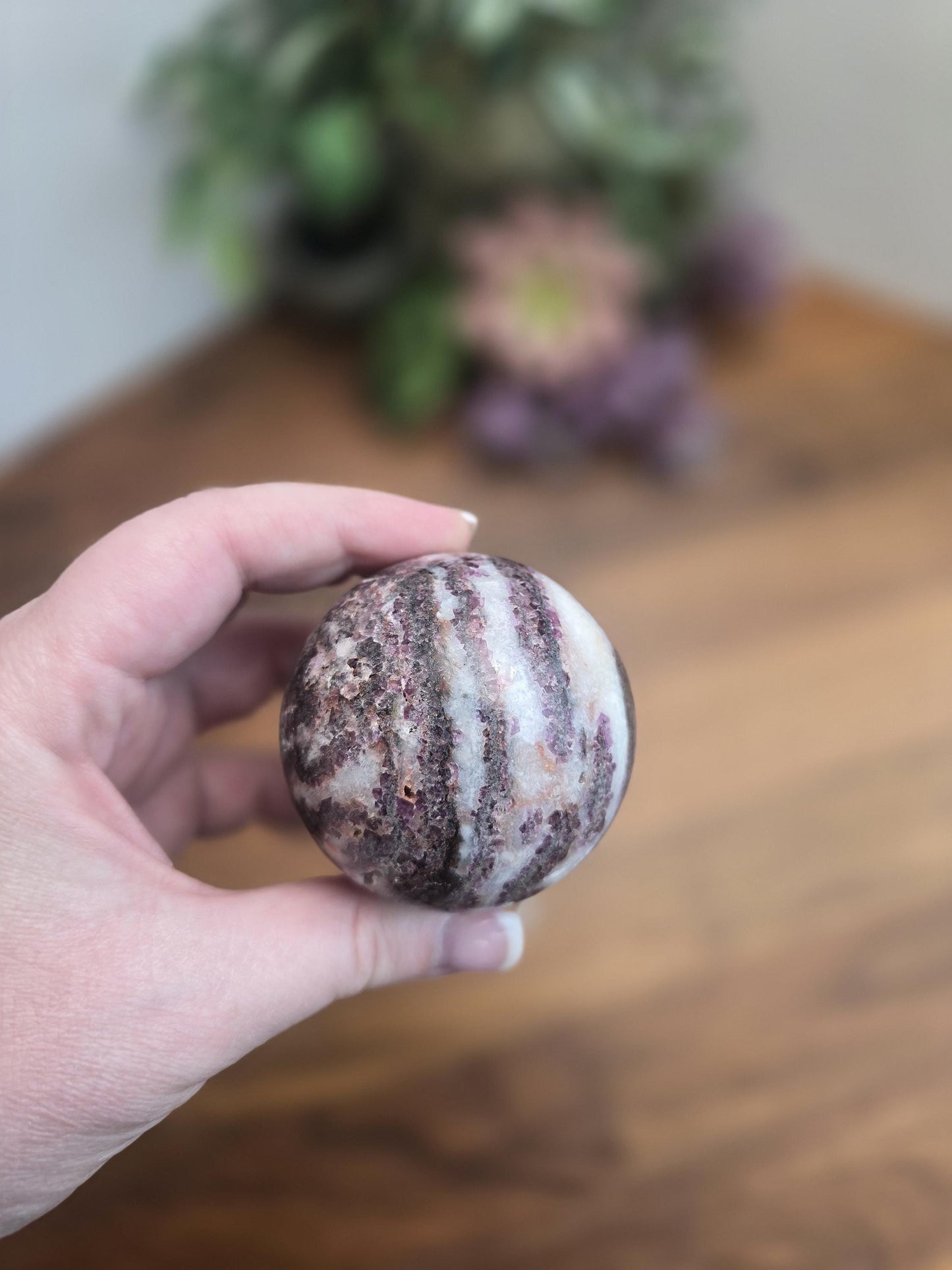 Zebra Fluorite Crystal Sphere | A | 57 MM 2.25 Inches | Pink Purple and White | One of a Kind