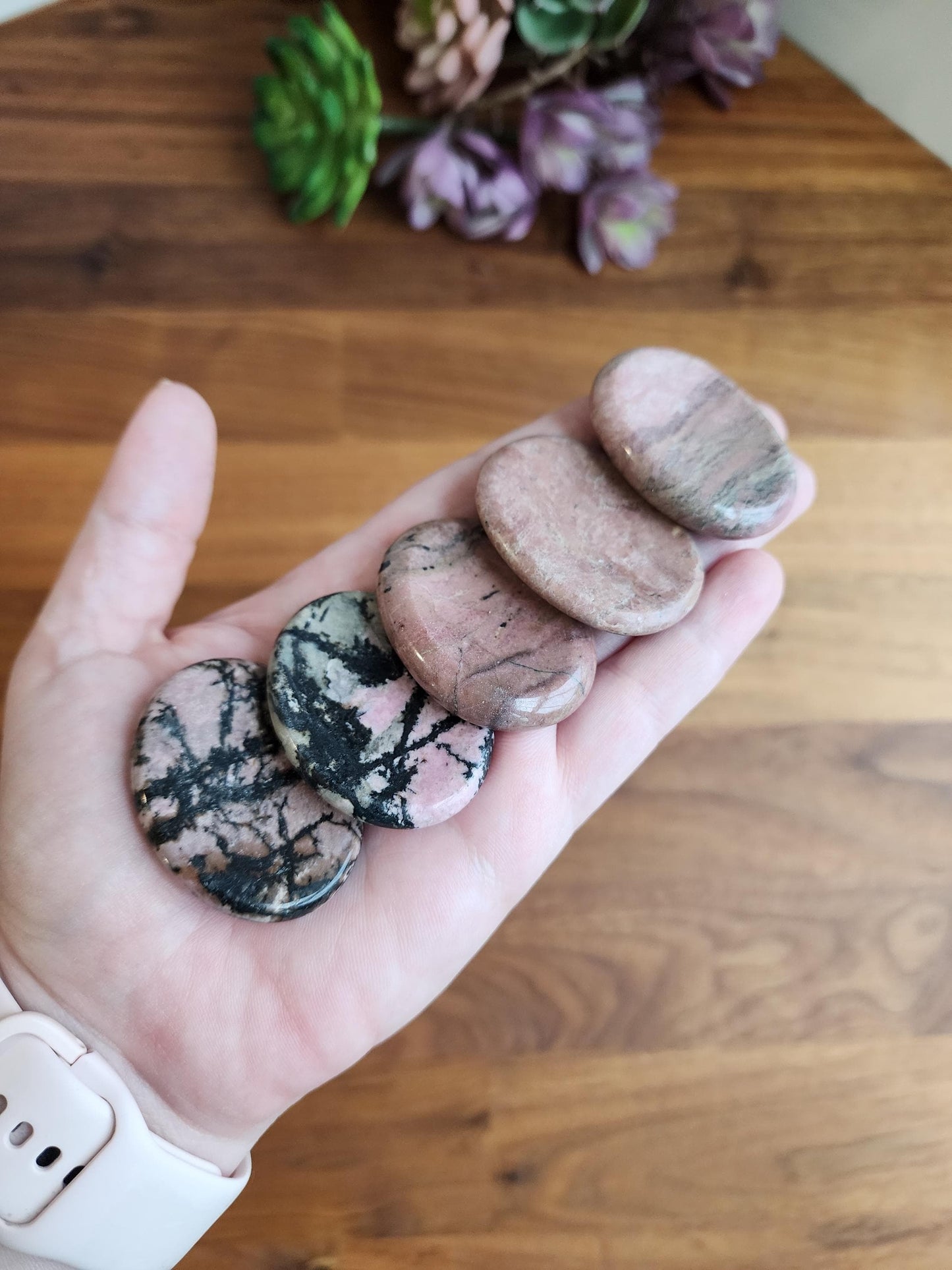 Rhodonite Crystal Worry Stone | 1.77" Fidget Stone for ADHD and Anxiety | Pink or Black Veined Pet Rock for Calm Tactile Stress Relief
