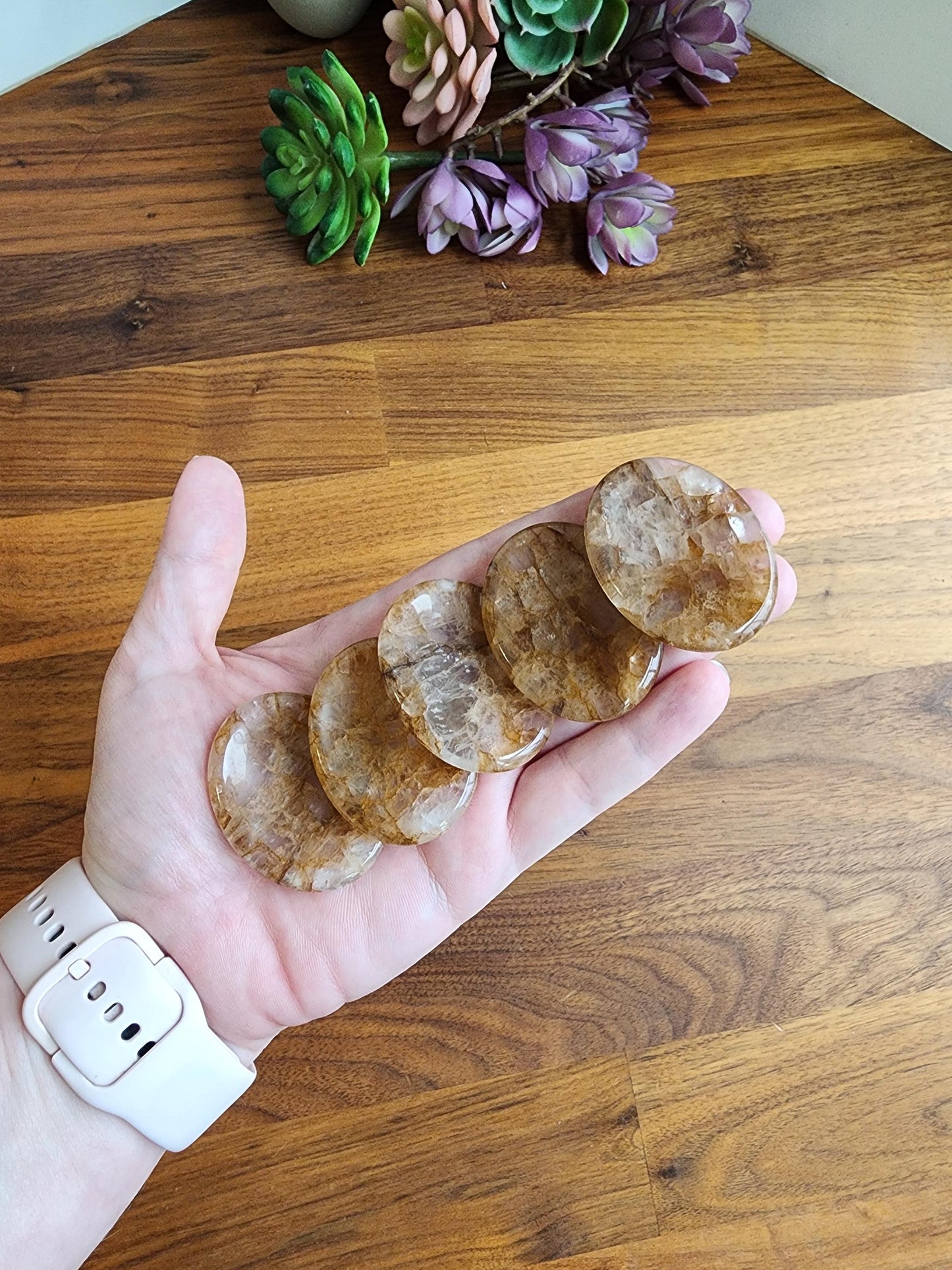 Golden Healer Crystal Worry Stone | Hematoid | Yellow lightening patterns in a clear quartz matrix | Perfect Birthday Gift for Him or Her