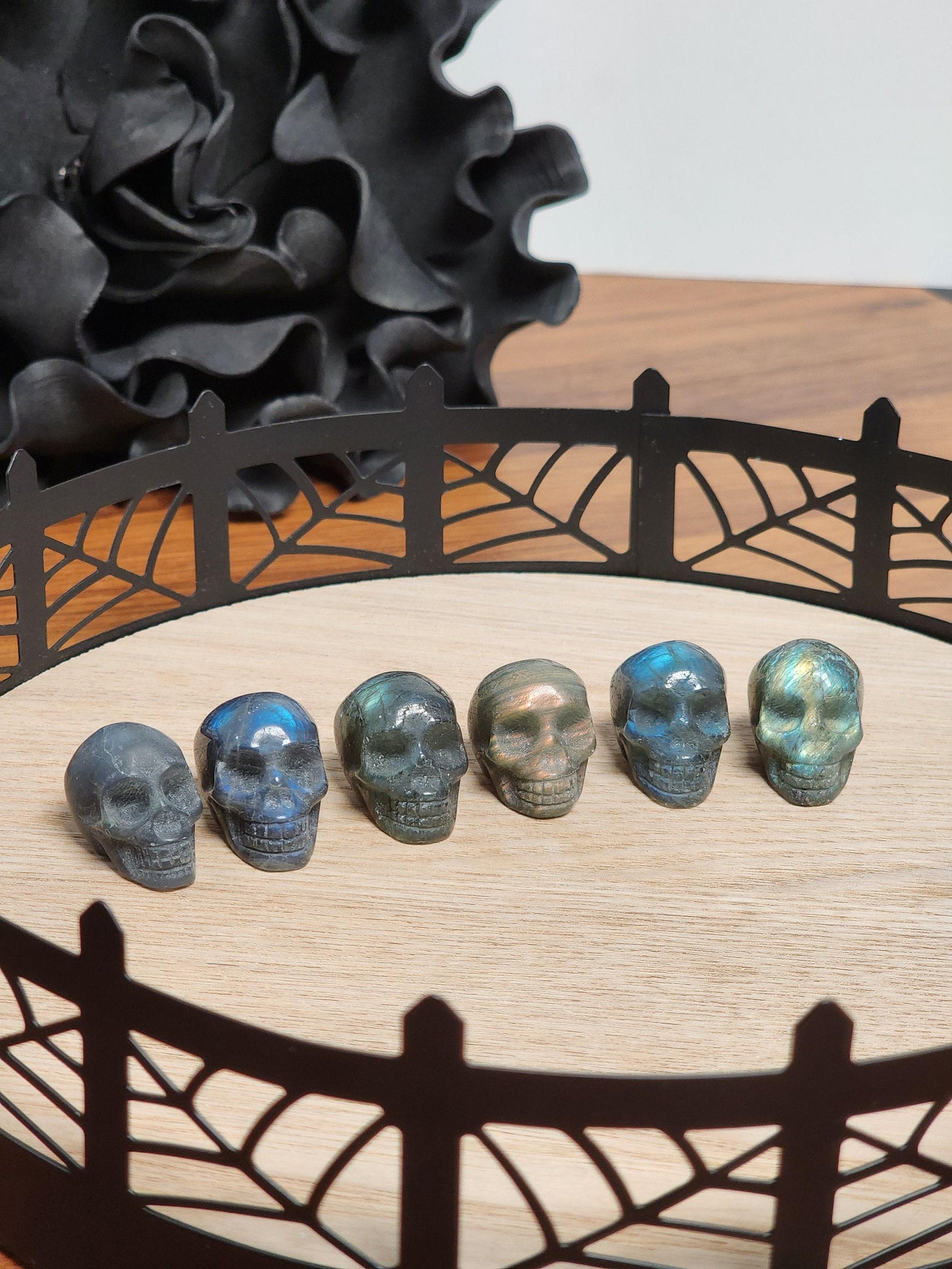 Labradorite Mini Skull - Flashy Crystal, Spooky Season Decor