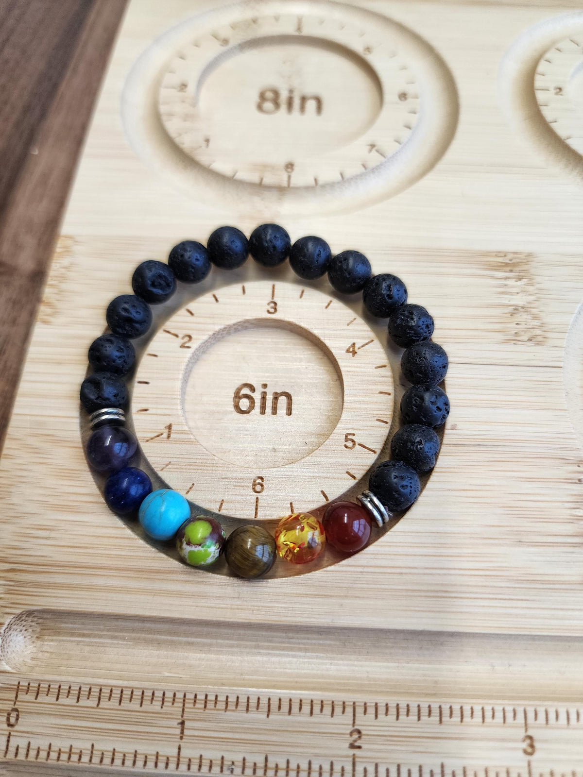7 Chakra Bracelet: 8MM Lava Rock Crystal Beads | Rainbow Jewelry | Spiritual Yoga Meditation and Prayer Charm | ROYGBIV Wearable Art