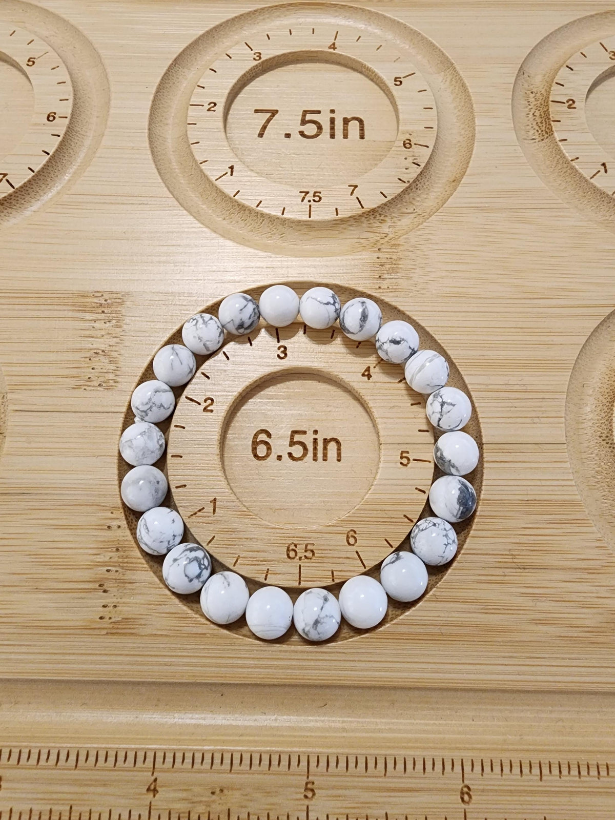 Howlite Bracelet: 8MM Beaded Crystal Jewely | White & Gray Marbled Stretch Natural Gemstone Gift | Nuetral for Matching Friend or Couples