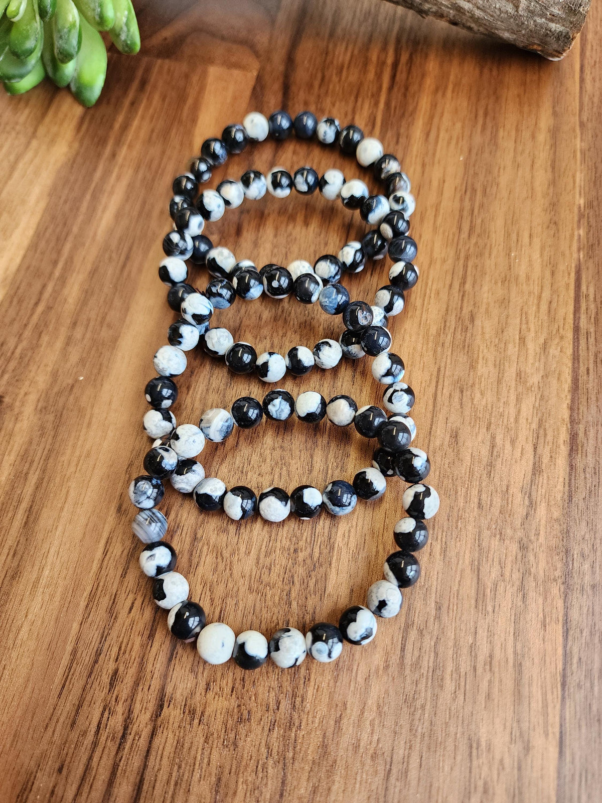 Black Orca Agate Bracelet: 8MM Dark Blue Black Crystal Beads with White Agate Bubbles & Orbs | Some Banding | Great gift ot offer strength