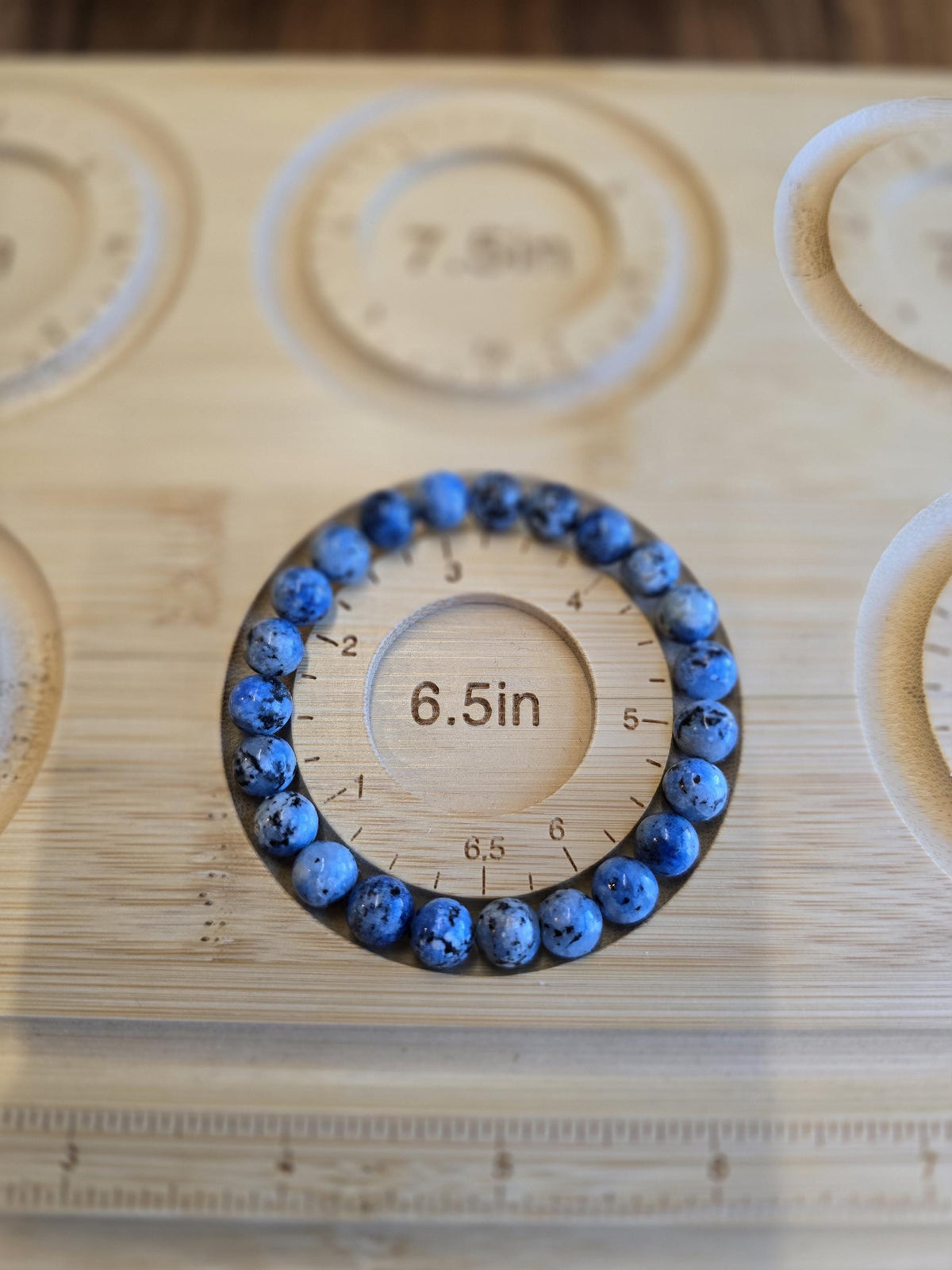 Inv - K2 Crystal Bracelet | 8mm Blue, White and Black Spotted Mountain Stone | Subtle Small Gift for her, him, couples or friends