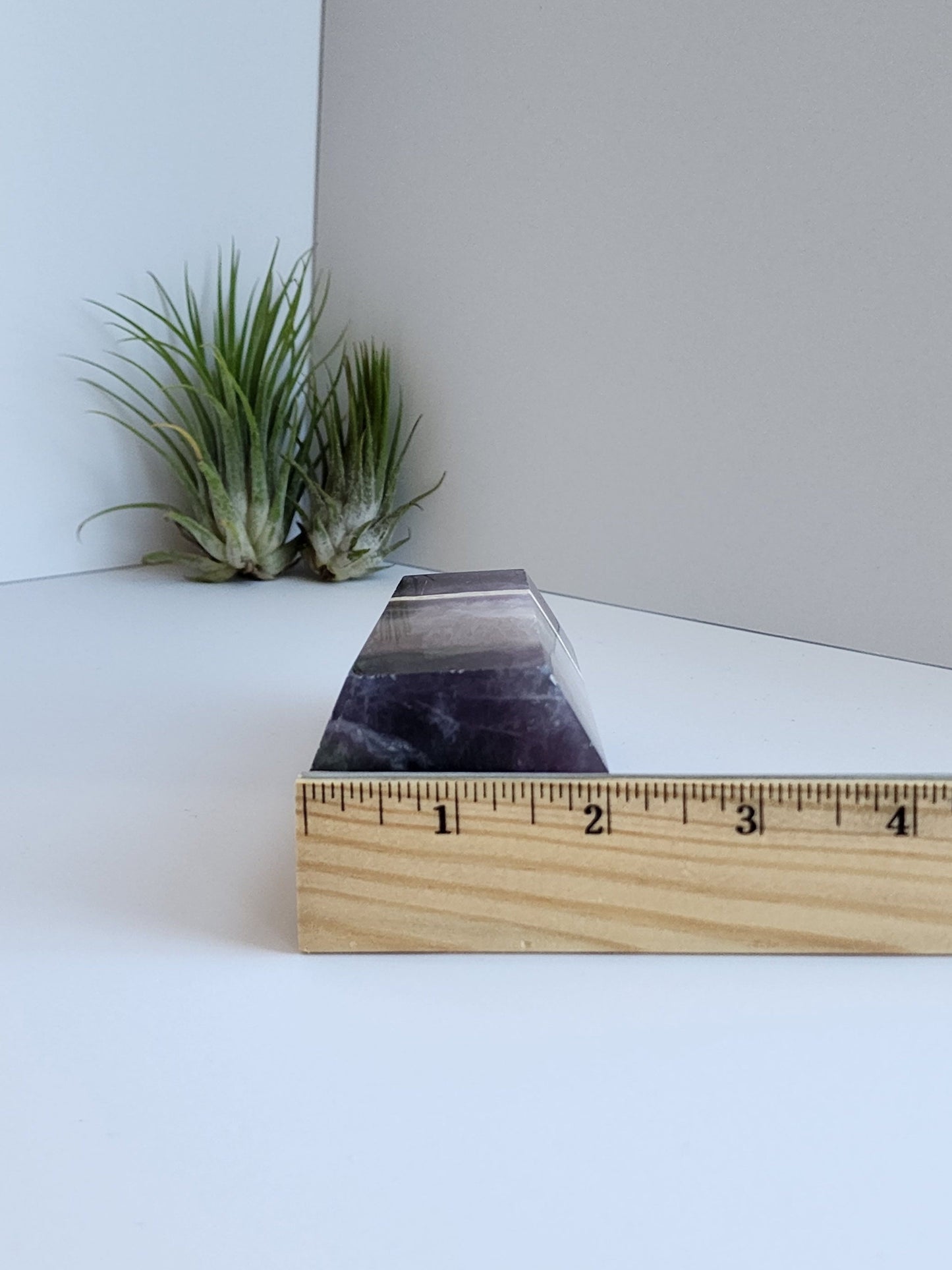 Large Rainbow Flourite Tower. Amazing White Band in the Middle with Strong Purple Coloring and Green Inclusions. (Imperfect)