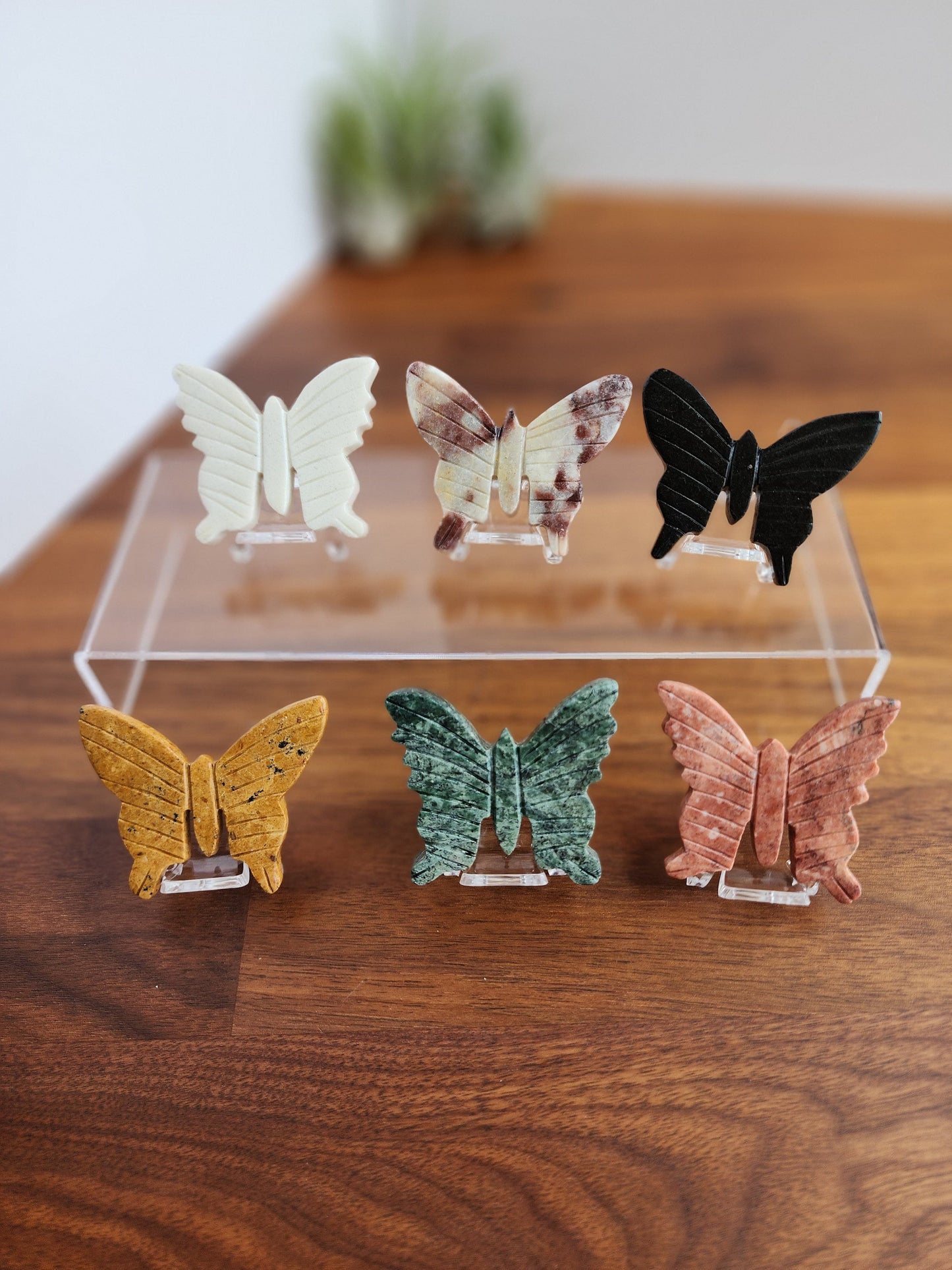 Crystal Butterfly| Green Jade, Black Dolomite, White Calcite, Red Jasper, Yellow Jasper | Choose Your Material
