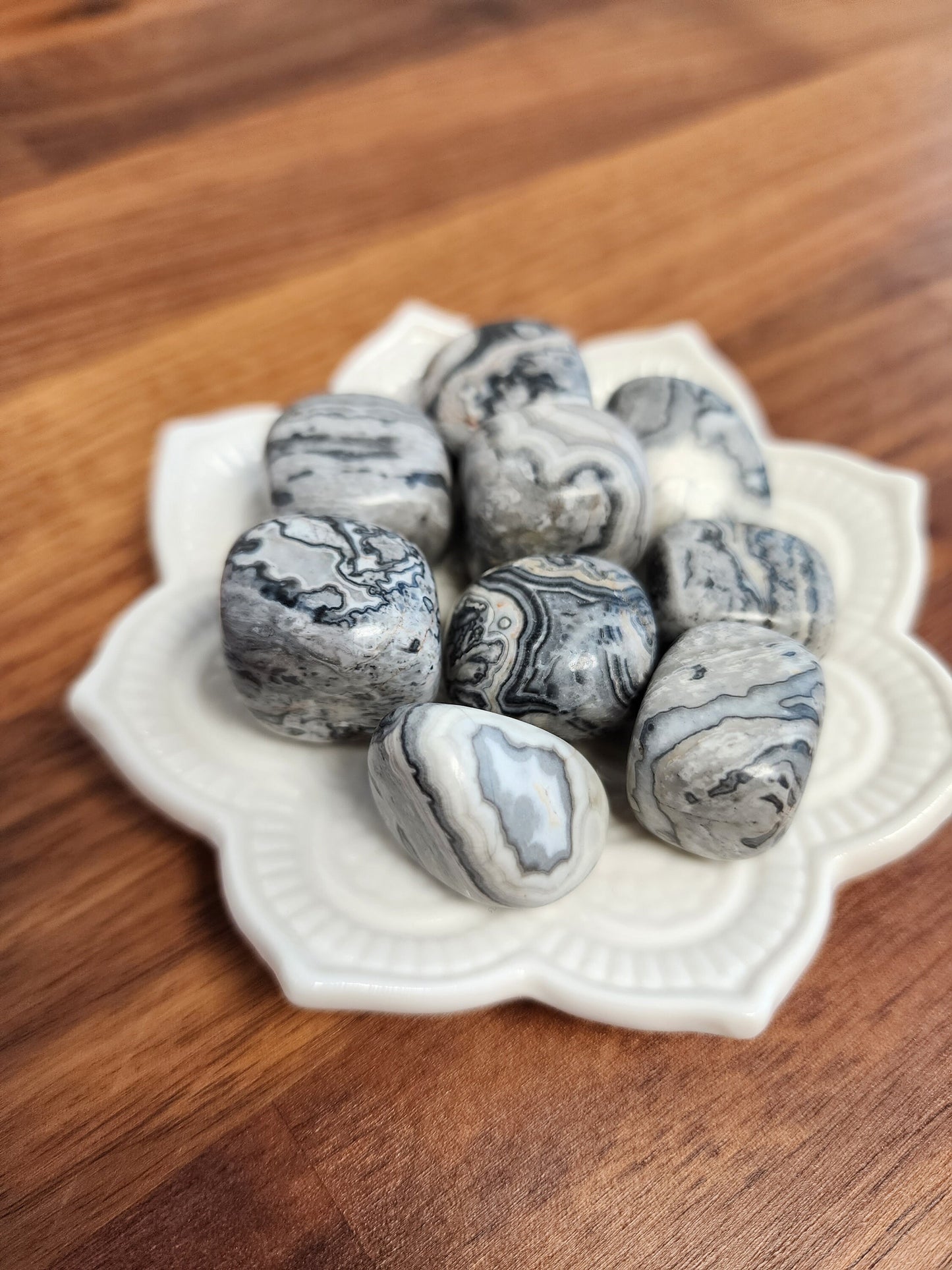 Gray Lace Agate Tumbles | Medium | Mermaid Crystal Confetti Add On | Ocean Beach Mix | White Black Crazy Lace | Mexico Agate Tumble | Spooky