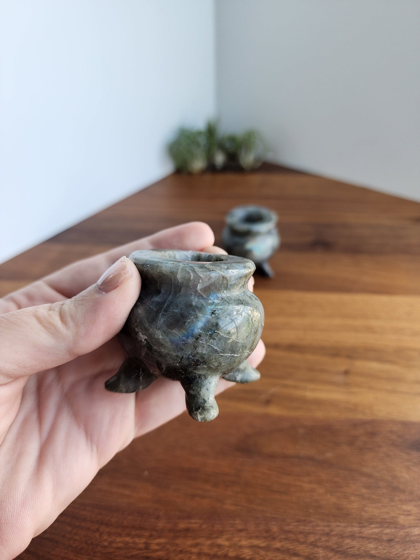 Crystal Cauldron | Labradorite Flash #1 | Spooky Season Crystals | Witchy Vibes Decor | Halloween Decorations | Witch's Altar Display