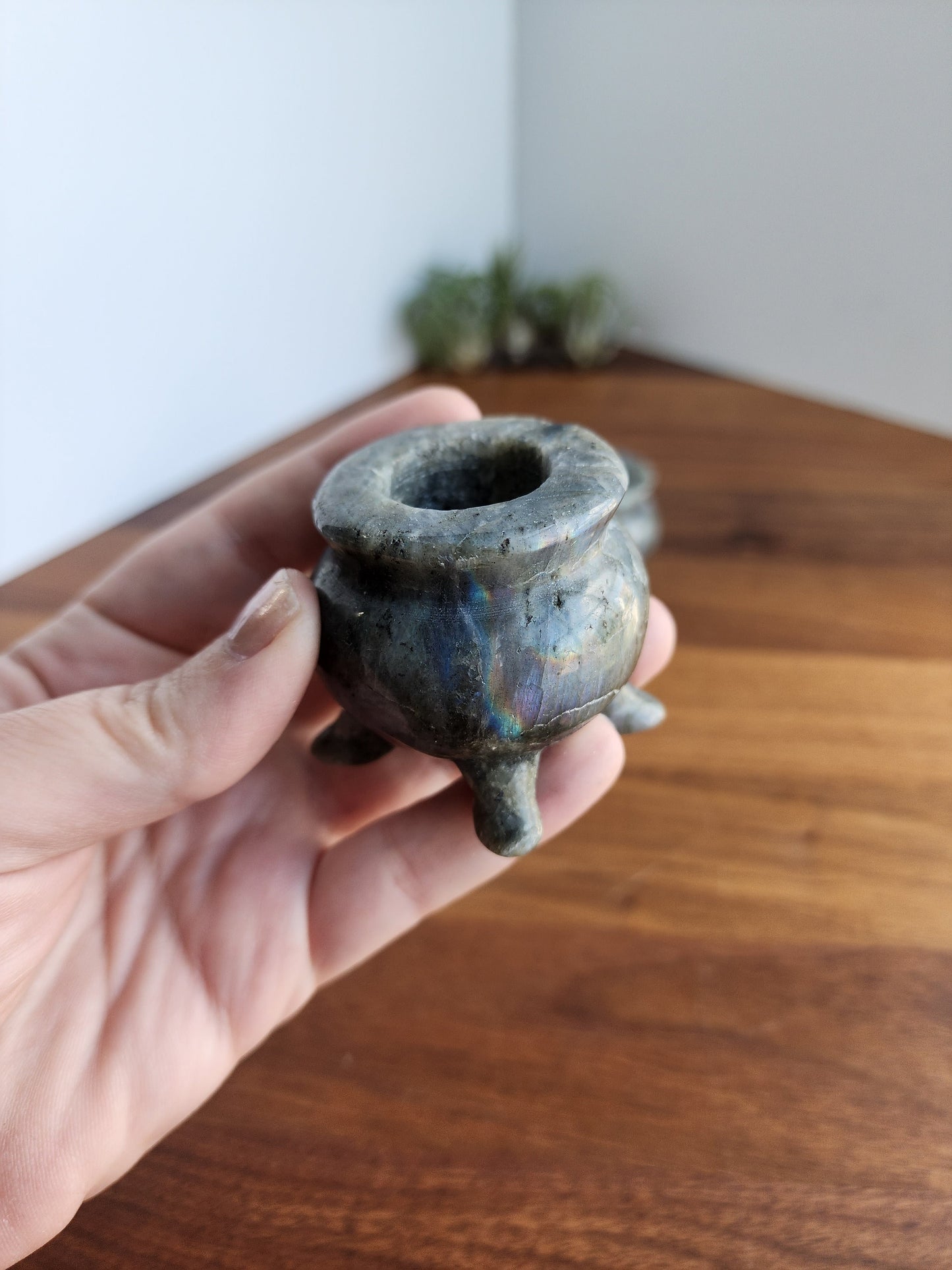 Crystal Cauldron | Labradorite Flash #1 | Spooky Season Crystals | Witchy Vibes Decor | Halloween Decorations | Witch's Altar Display