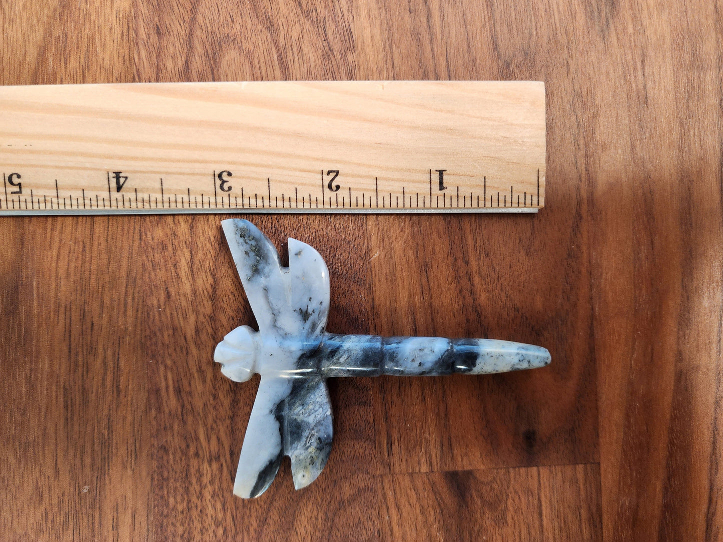 Crystal Dragonfly | Pyrite in Quartz | Gray, White, Black Carving | Halloween Crystals | Gothcore | Spooky Season | Only 1 Available