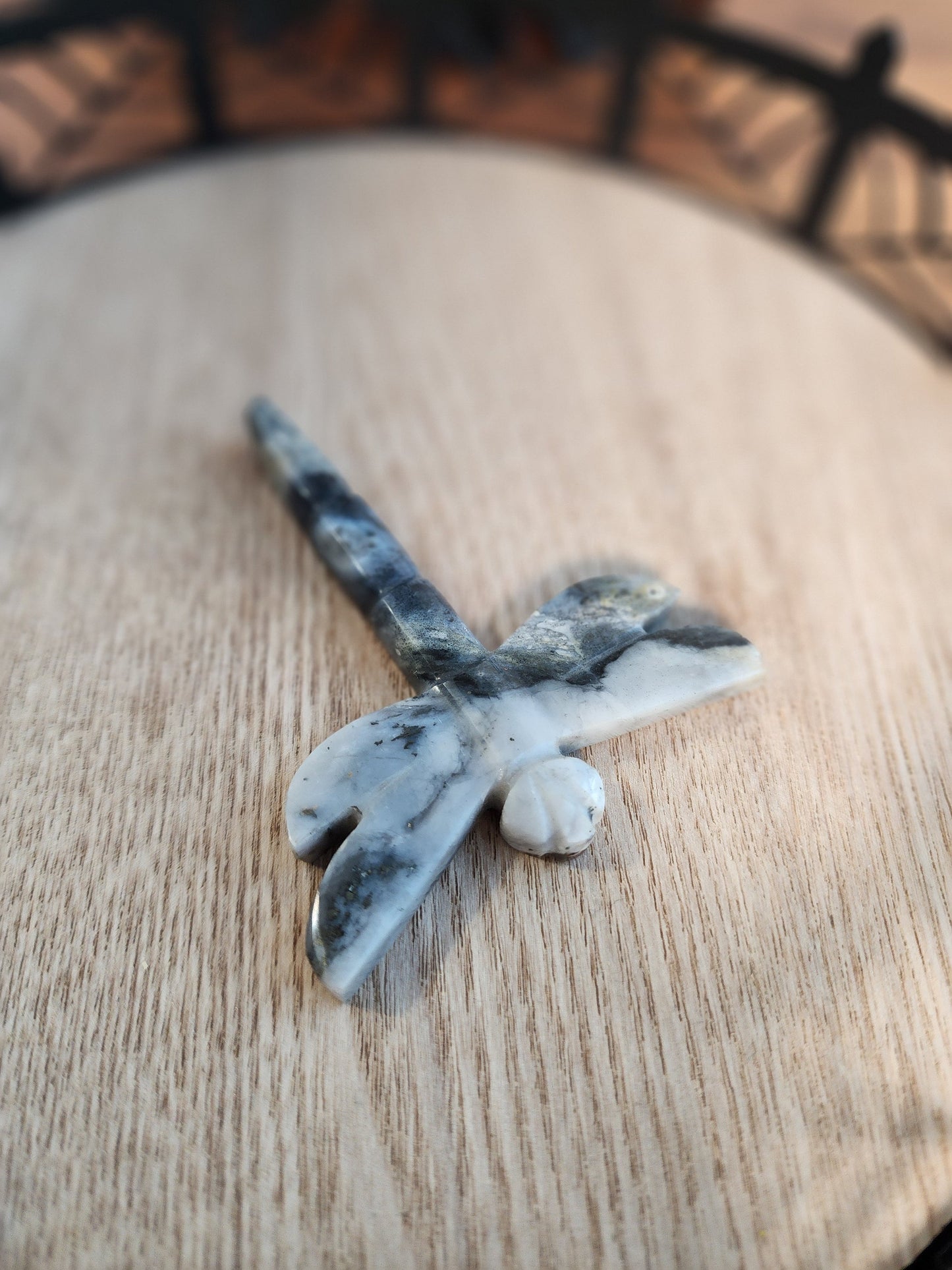 Crystal Dragonfly | Pyrite in Quartz | Gray, White, Black Carving | Halloween Crystals | Gothcore | Spooky Season | Only 1 Available