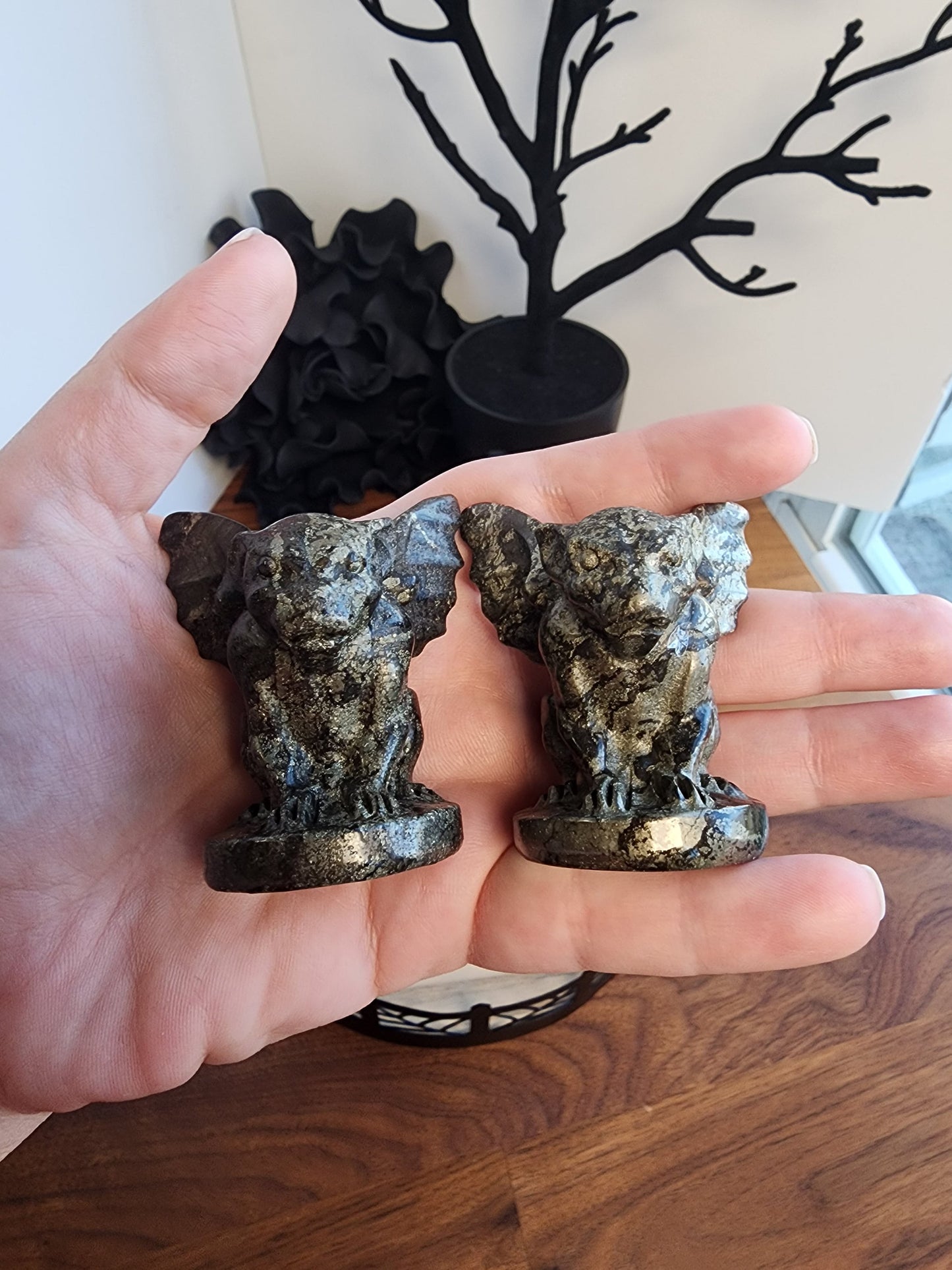 Pyrite Gargoyle | Halloween Carvings | Fools Gold | Ornamental Gothic Decor | Protection Crystal | Spooky Season | Intuitively Chosen