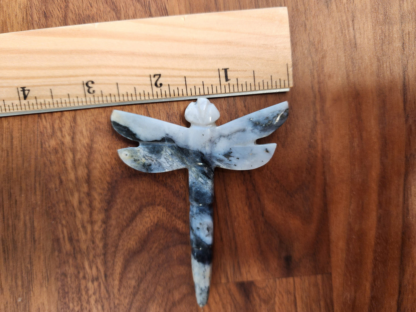 Crystal Dragonfly | Pyrite in Quartz | Gray, White, Black Carving | Halloween Crystals | Gothcore | Spooky Season | Only 1 Available