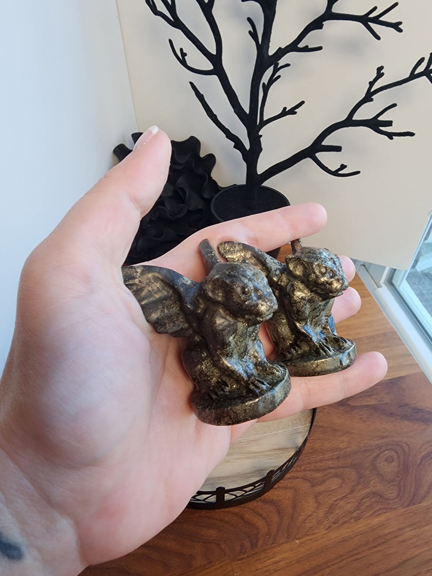 Pyrite Gargoyle | Halloween Carvings | Fools Gold | Ornamental Gothic Decor | Protection Crystal | Spooky Season | Intuitively Chosen